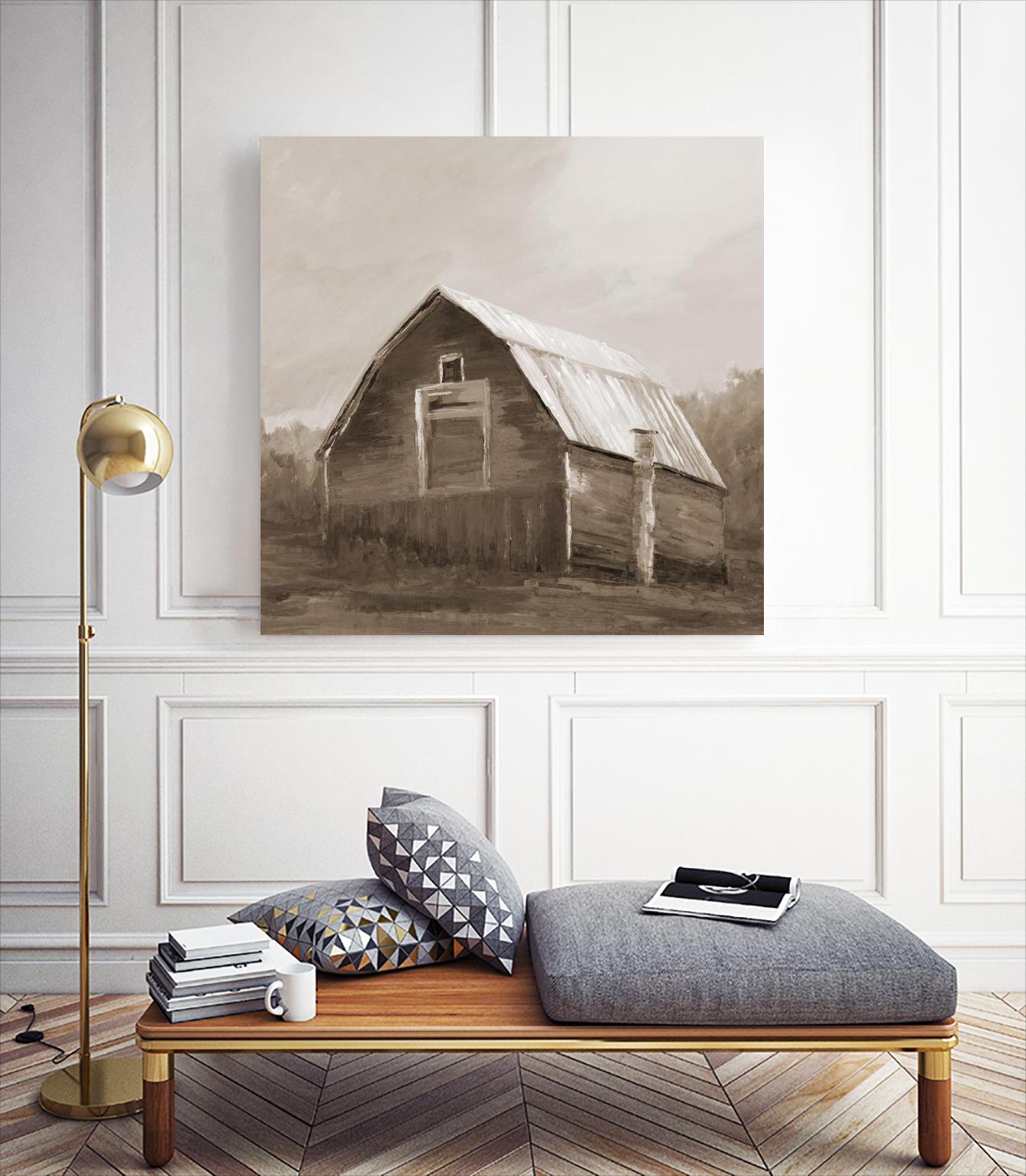 Red Barn by Liz Jardine on GIANT ART - blues, browns scenic