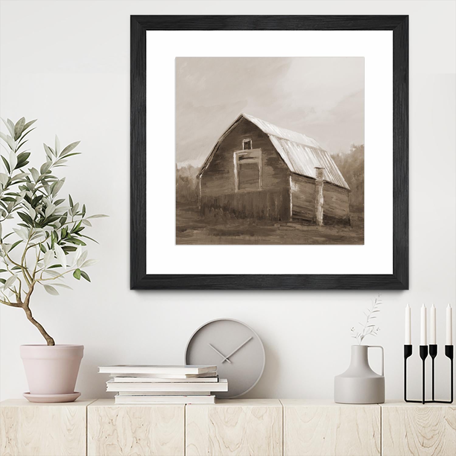 Red Barn by Liz Jardine on GIANT ART - blues, browns scenic