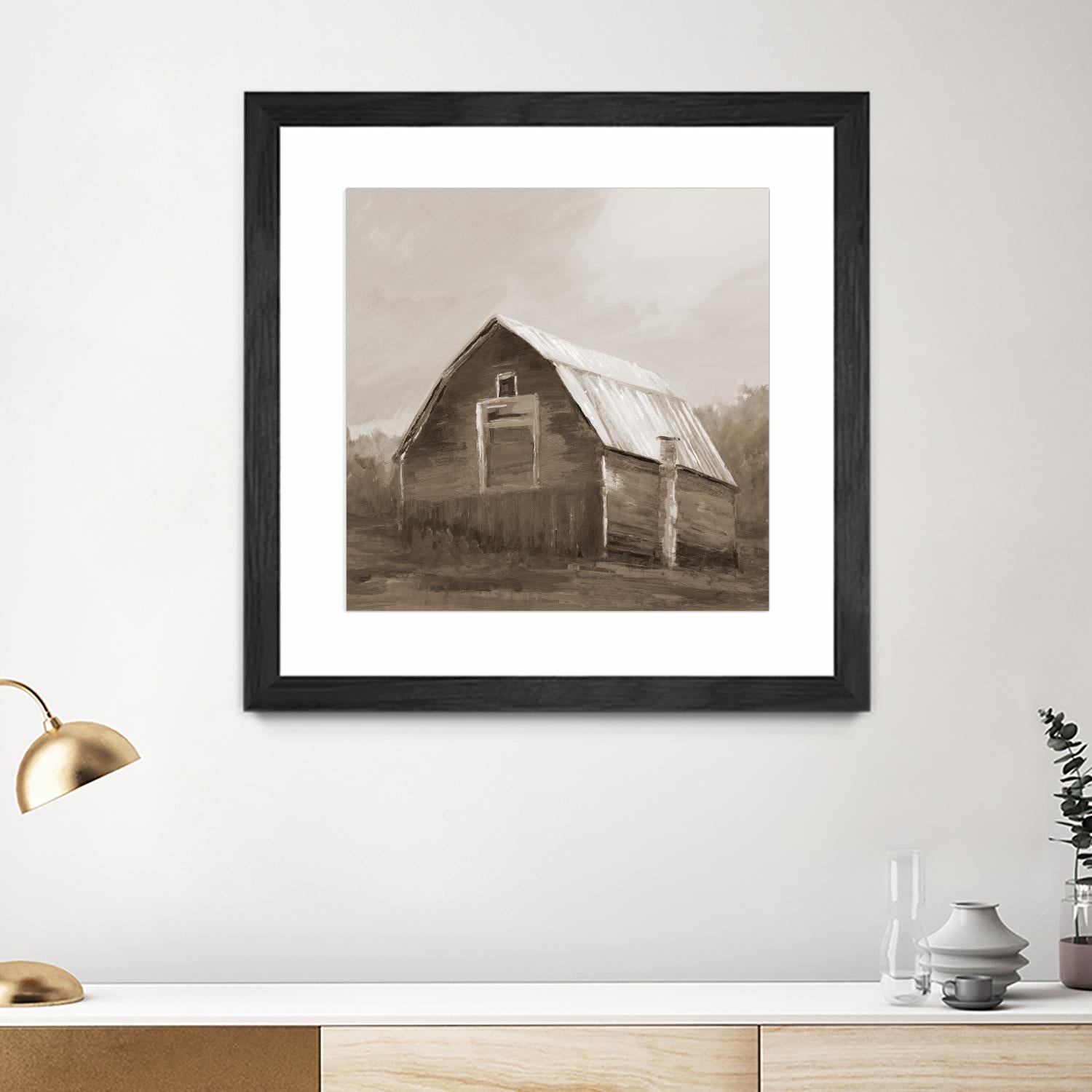 Red Barn by Liz Jardine on GIANT ART - blues, browns scenic