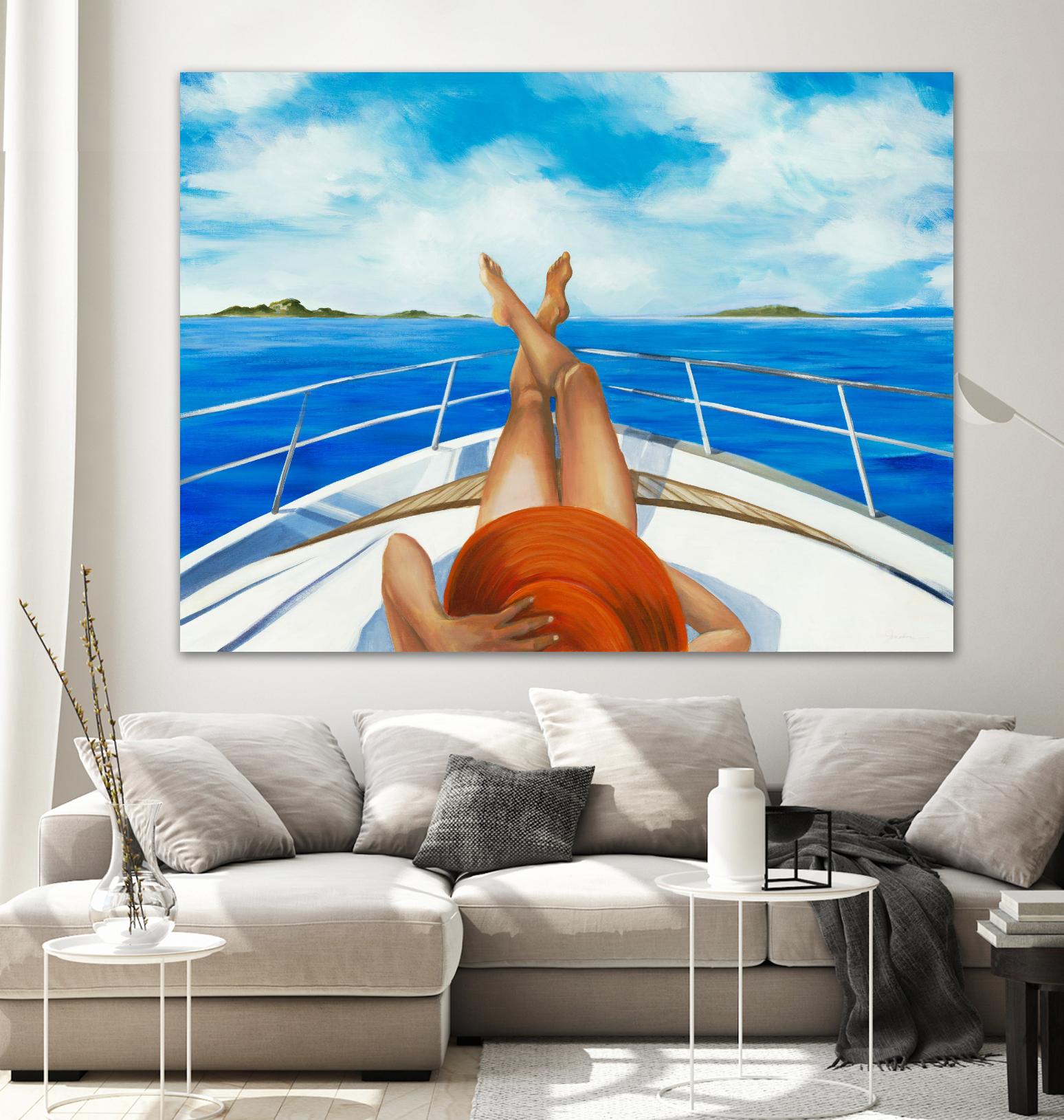 Off The Catalina Coast by Liz Jardine on GIANT ART - blues coastal boat