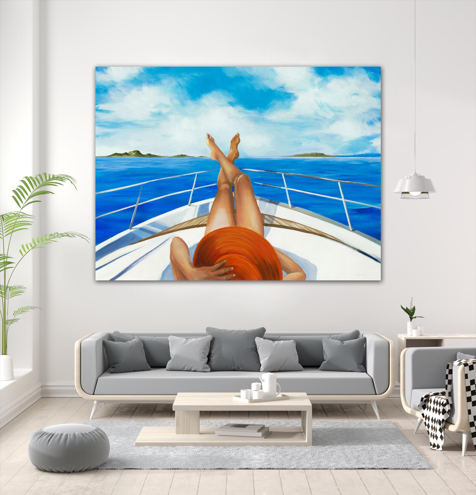 Off The Catalina Coast by Liz Jardine on GIANT ART - blues coastal boat