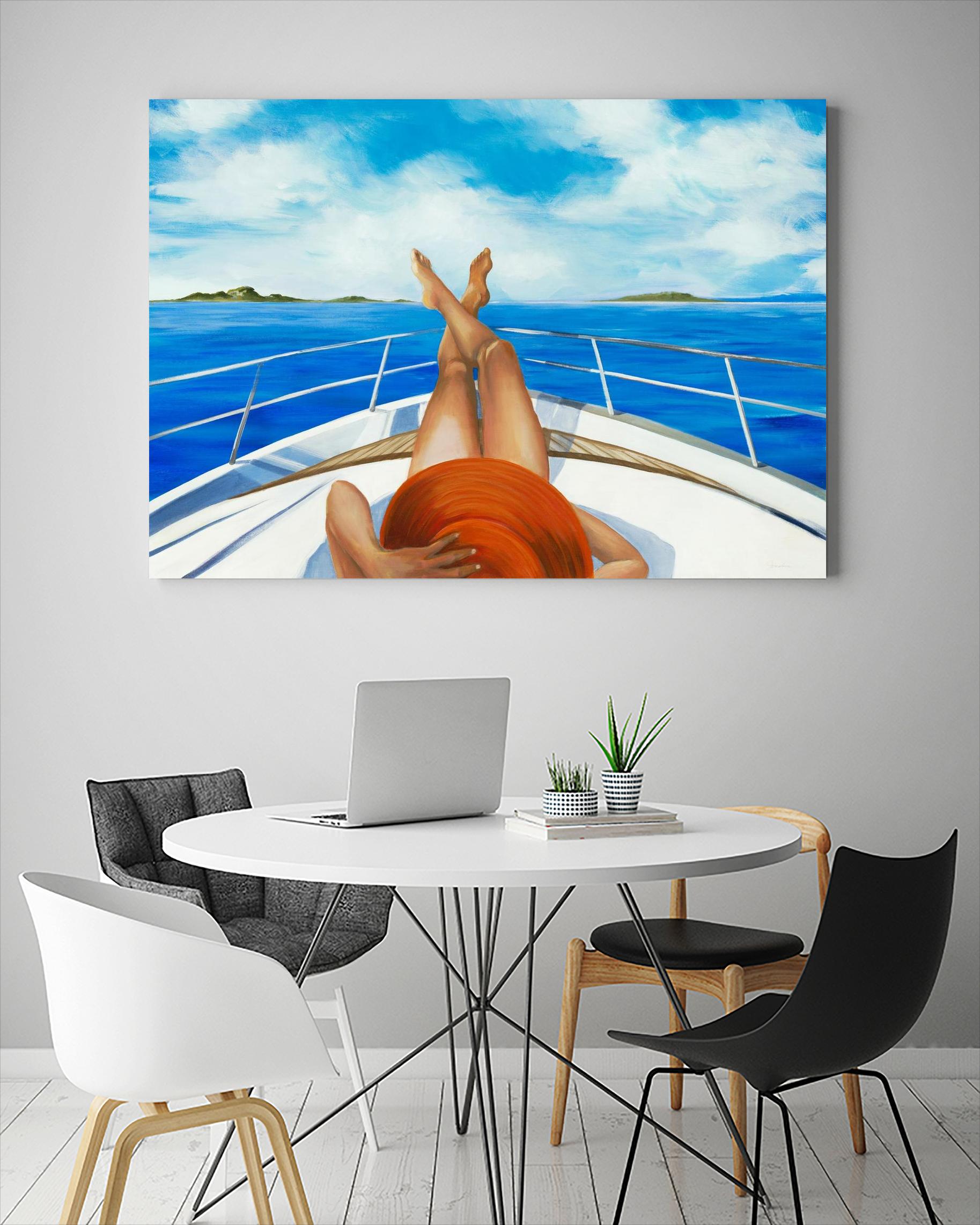 Off The Catalina Coast by Liz Jardine on GIANT ART - orange figurative sailboat