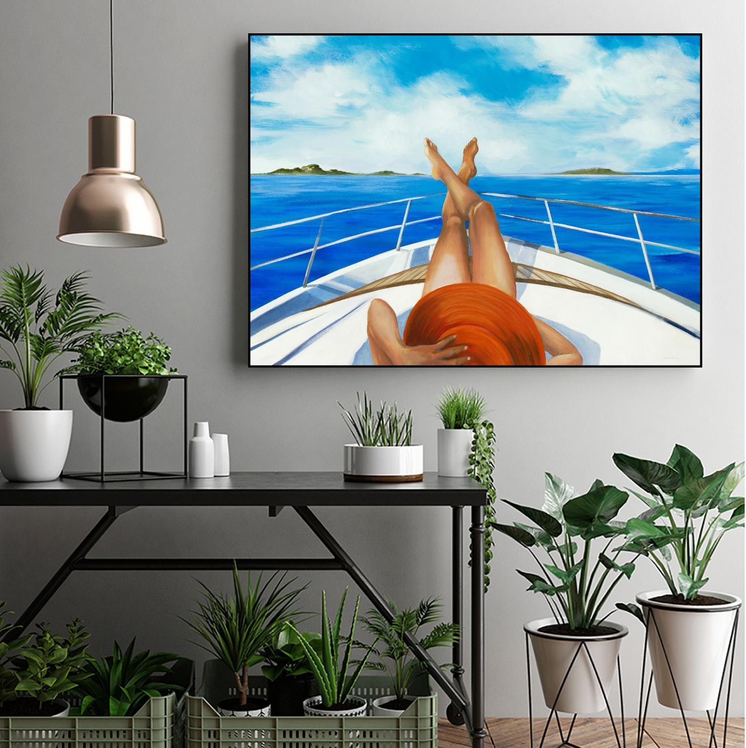 Off The Catalina Coast by Liz Jardine on GIANT ART - blues coastal boat