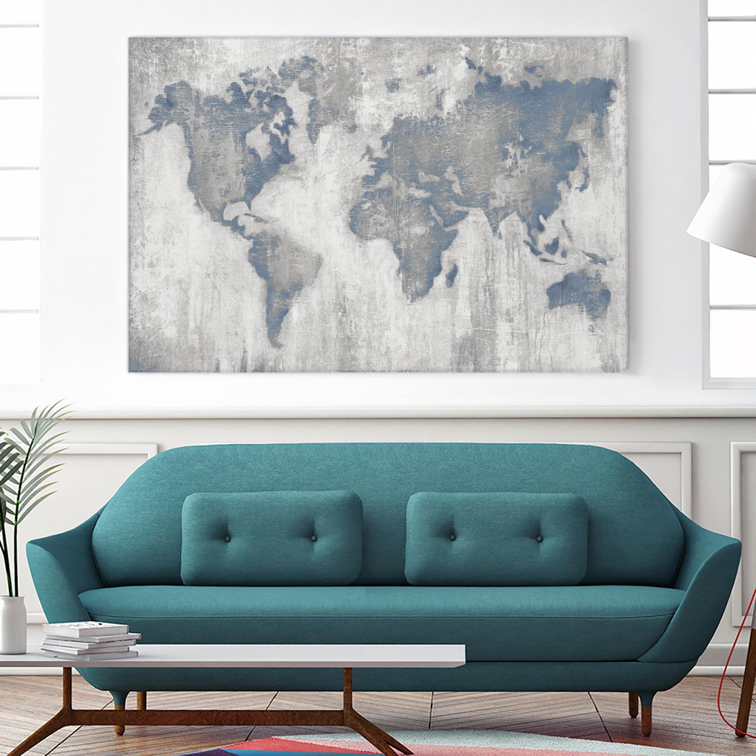 Map Of The World by Liz Jardine on GIANT ART - blue maps