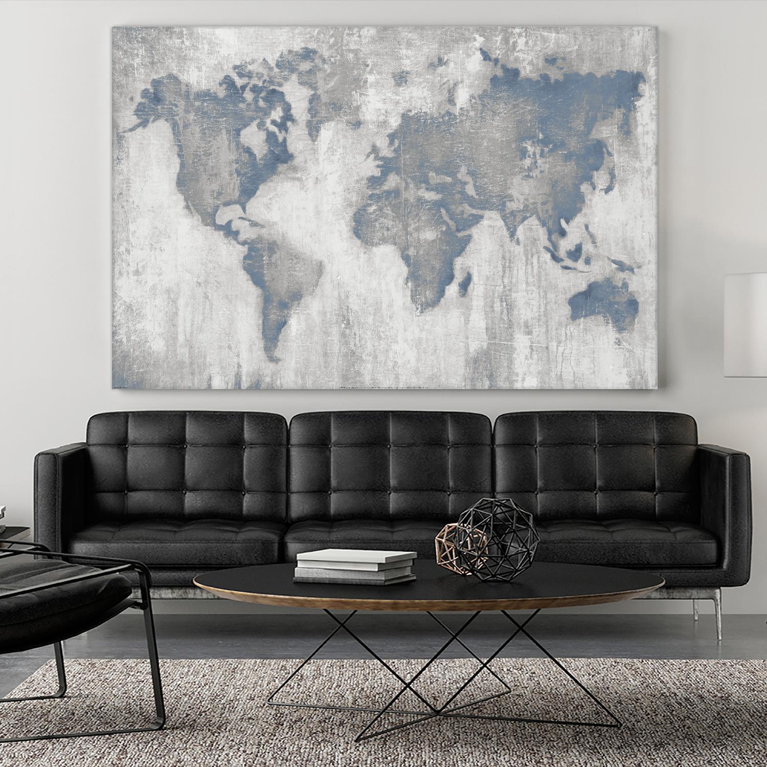 Map Of The World by Liz Jardine on GIANT ART - blue maps