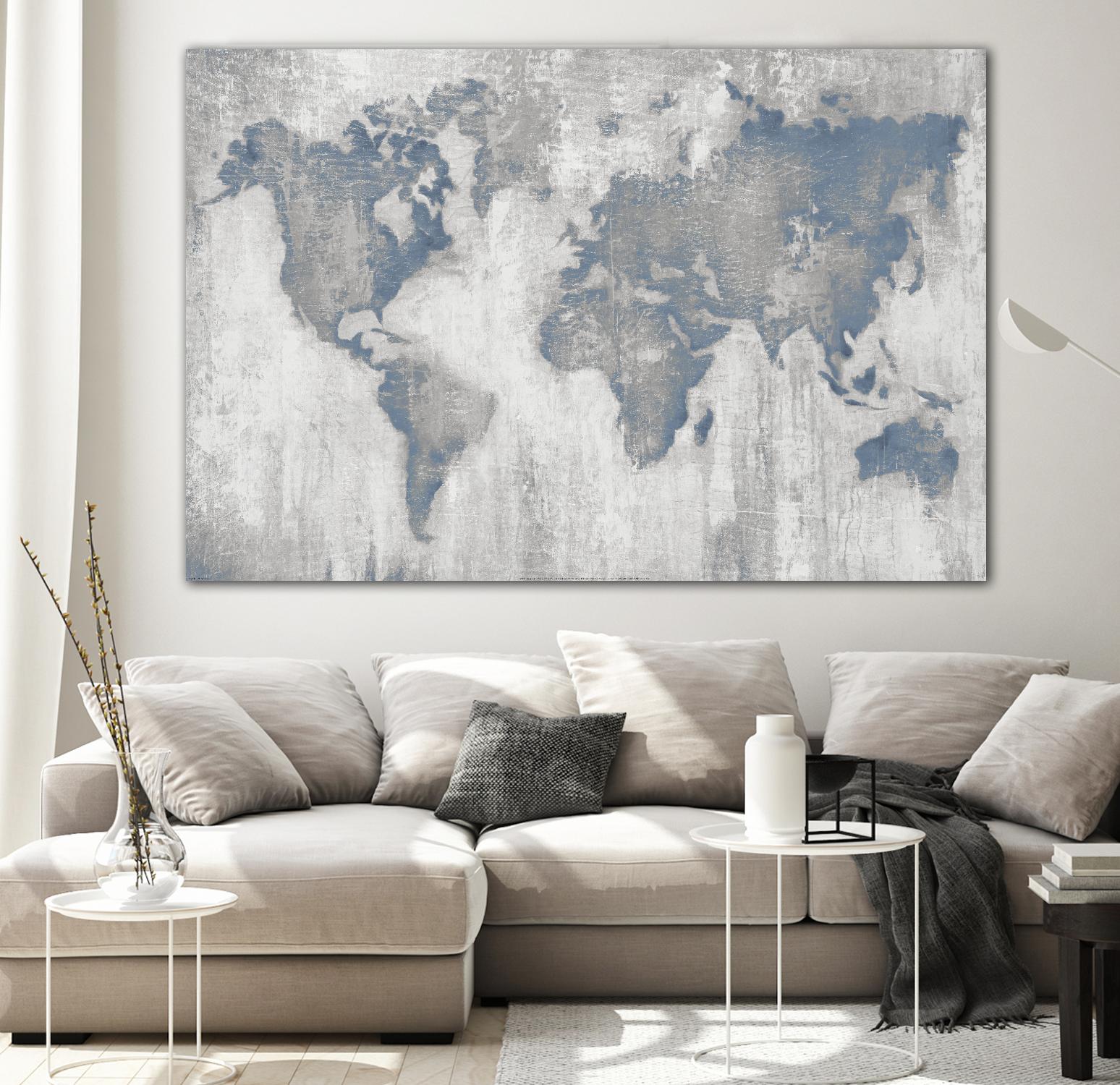 Map Of The World by Liz Jardine on GIANT ART - blue maps