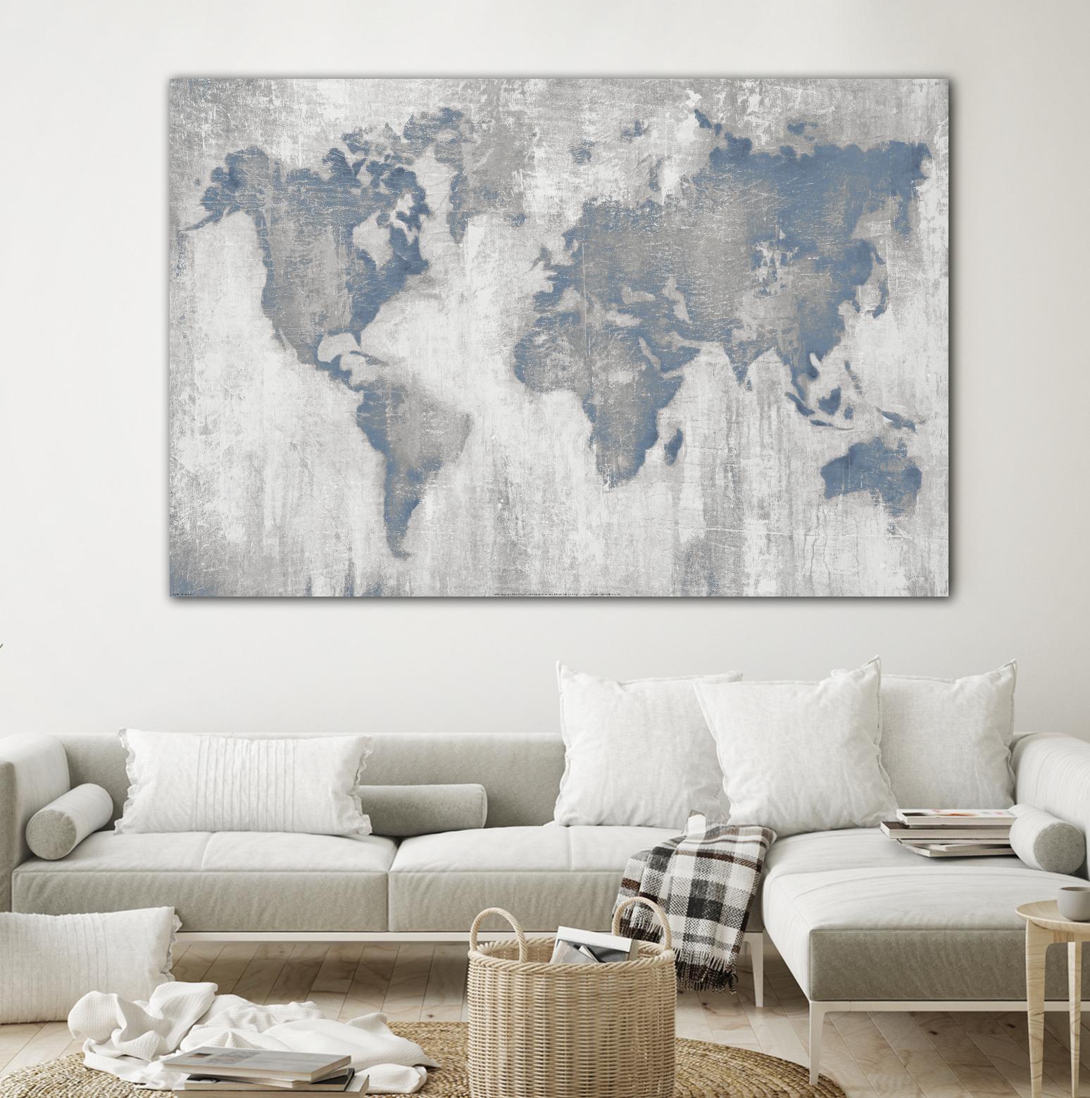Map Of The World by Liz Jardine on GIANT ART - blue maps