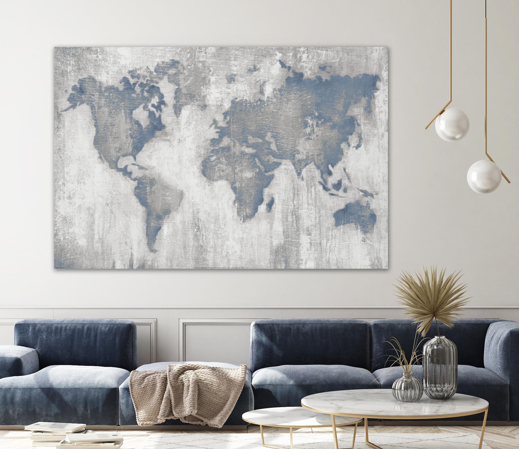 Map Of The World by Liz Jardine on GIANT ART - blue maps