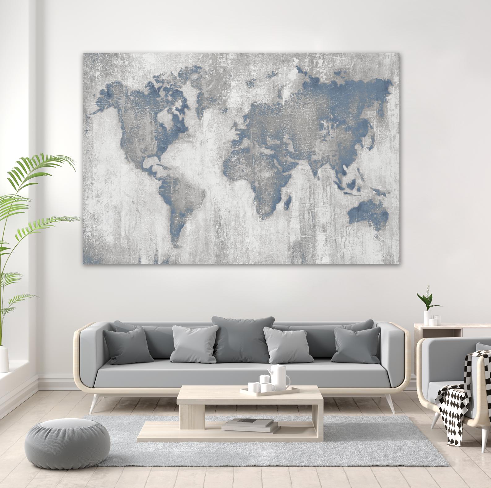 Map Of The World by Liz Jardine on GIANT ART - blue maps