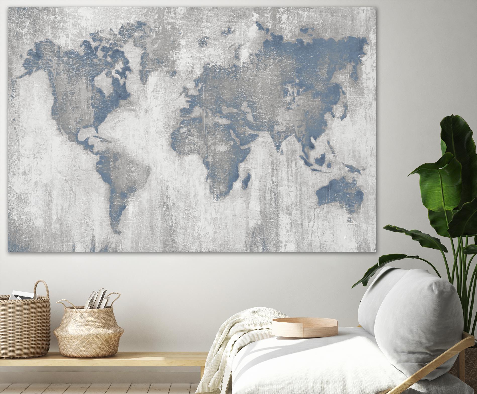 Map Of The World by Liz Jardine on GIANT ART - blue maps