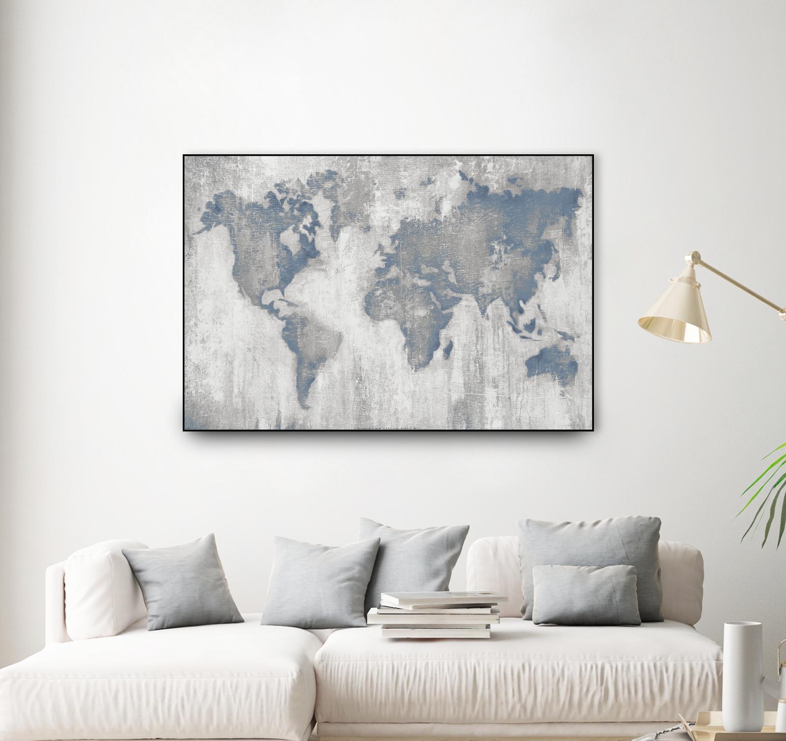 Map Of The World by Liz Jardine on GIANT ART - blue maps
