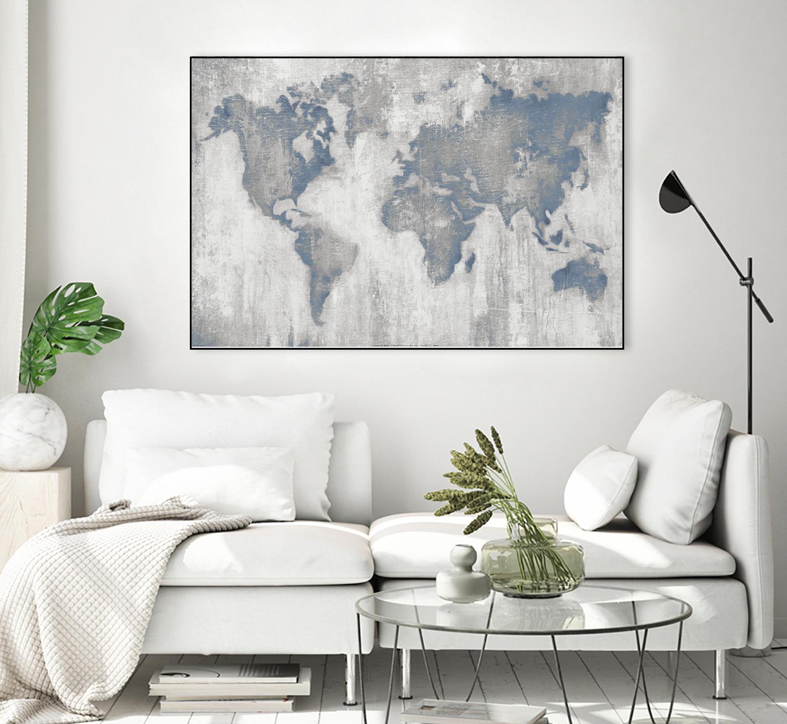 Map Of The World by Liz Jardine on GIANT ART - blue maps