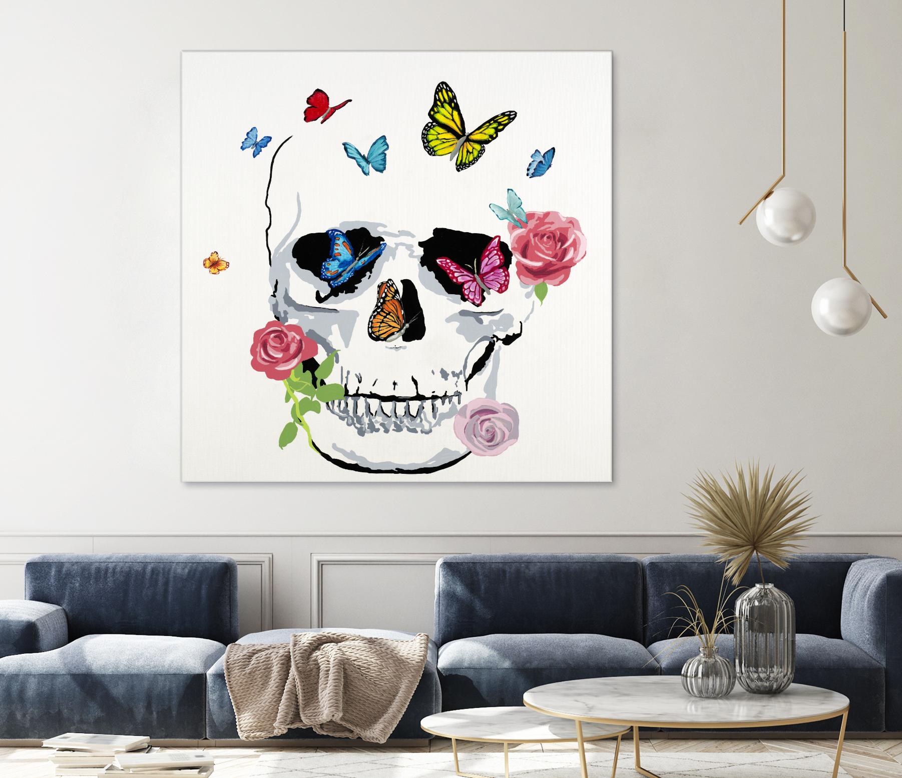 Butterfly Flower Skull by Randy Hibberd on GIANT ART - pink contemporary