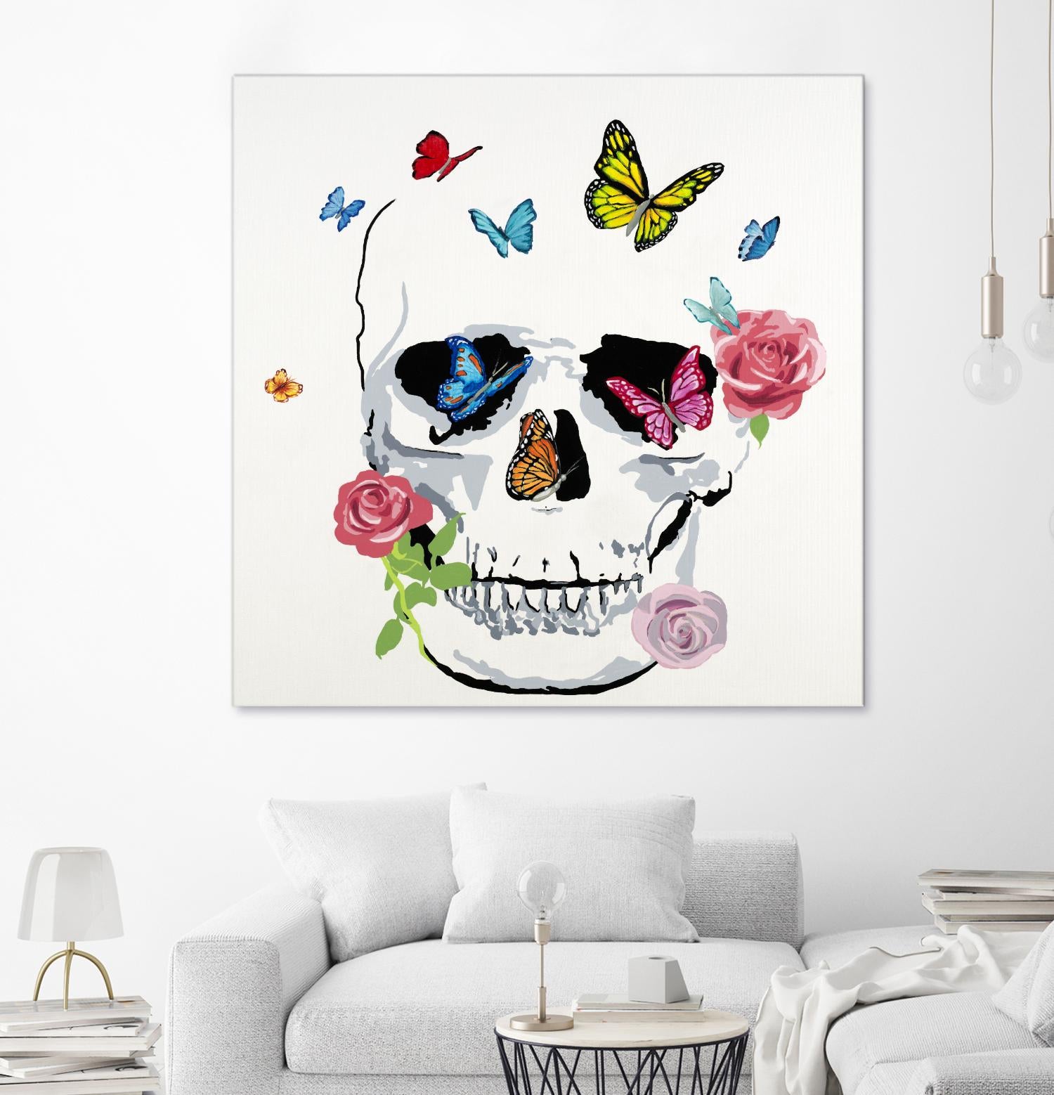 Butterfly Flower Skull by Randy Hibberd on GIANT ART - pink contemporary