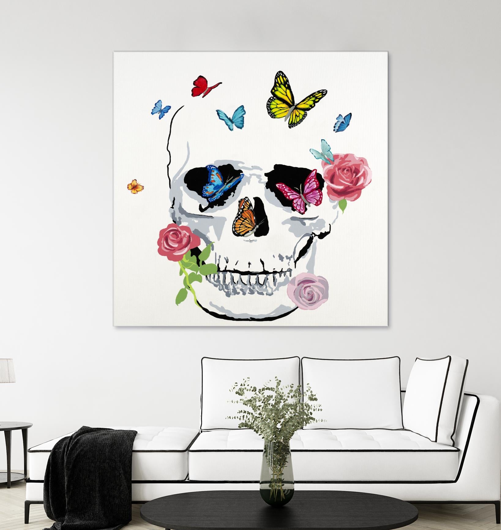 Butterfly Flower Skull by Randy Hibberd on GIANT ART - pink contemporary