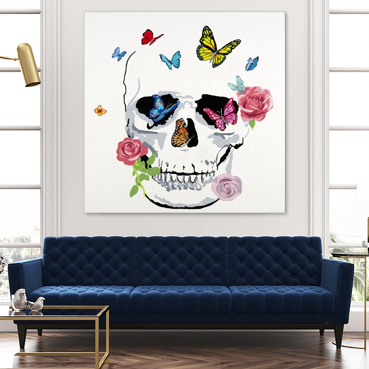 Butterfly Flower Skull by Randy Hibberd on GIANT ART - pink contemporary