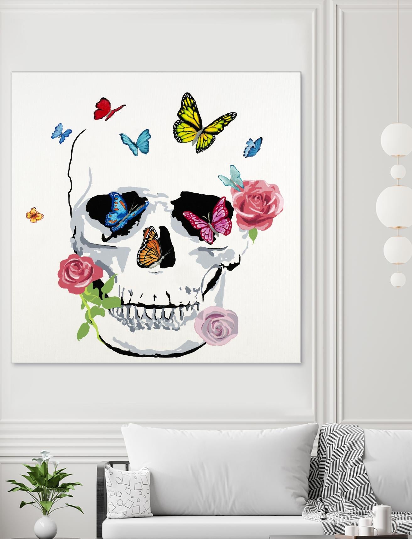 Butterfly Flower Skull by Randy Hibberd on GIANT ART - pink contemporary