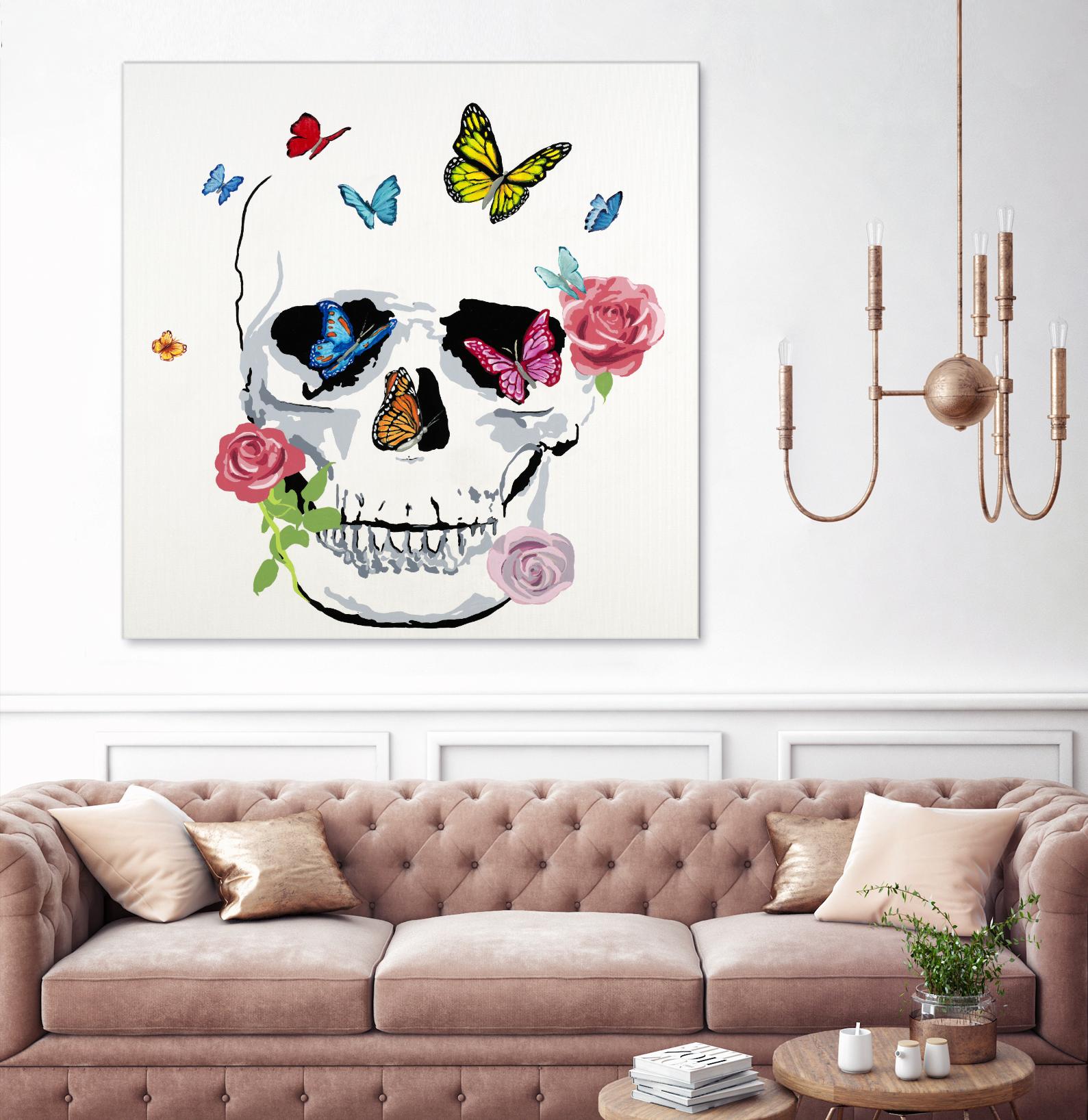 Butterfly Flower Skull by Randy Hibberd on GIANT ART - pink contemporary