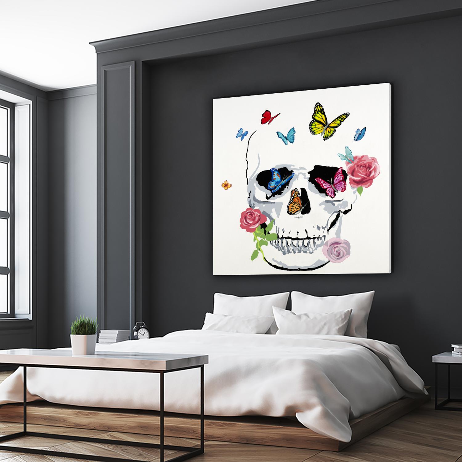 Butterfly Flower Skull by Randy Hibberd on GIANT ART - pink contemporary