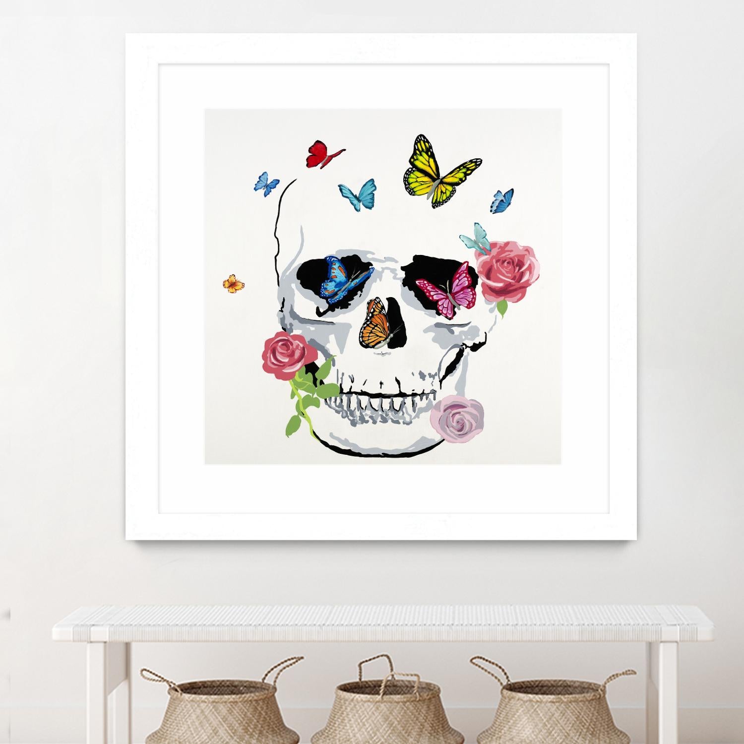Butterfly Flower Skull by Randy Hibberd on GIANT ART - pink contemporary