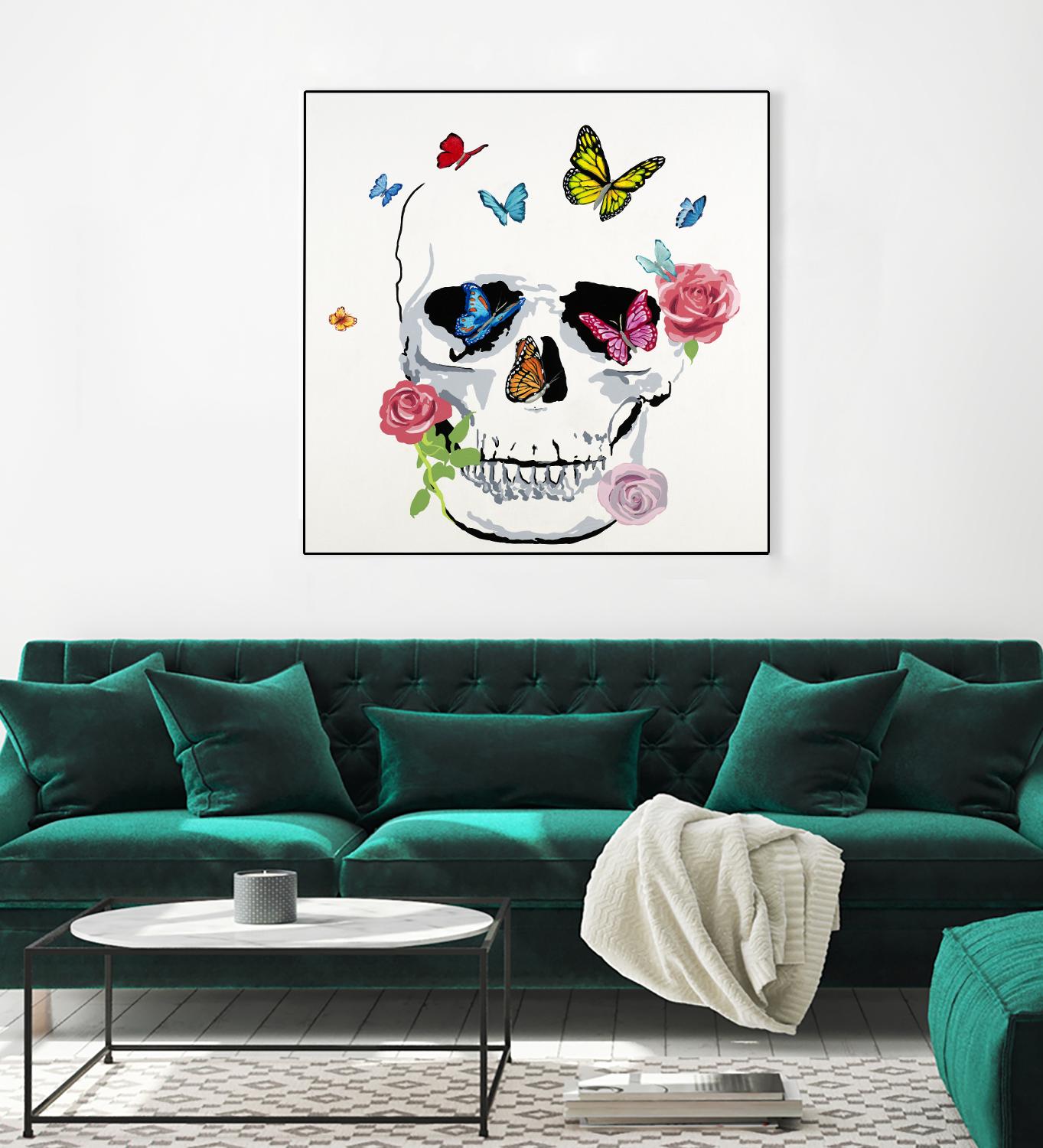 Butterfly Flower Skull by Randy Hibberd on GIANT ART - pink contemporary