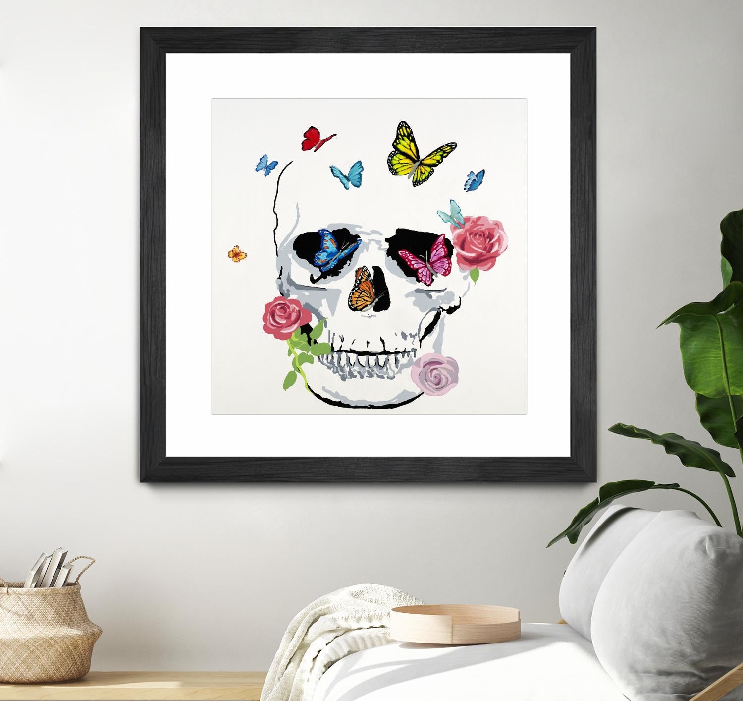 Butterfly Flower Skull by Randy Hibberd on GIANT ART - pink contemporary