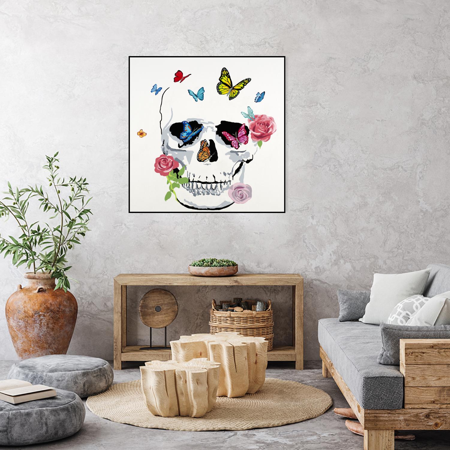Butterfly Flower Skull by Randy Hibberd on GIANT ART - pink contemporary