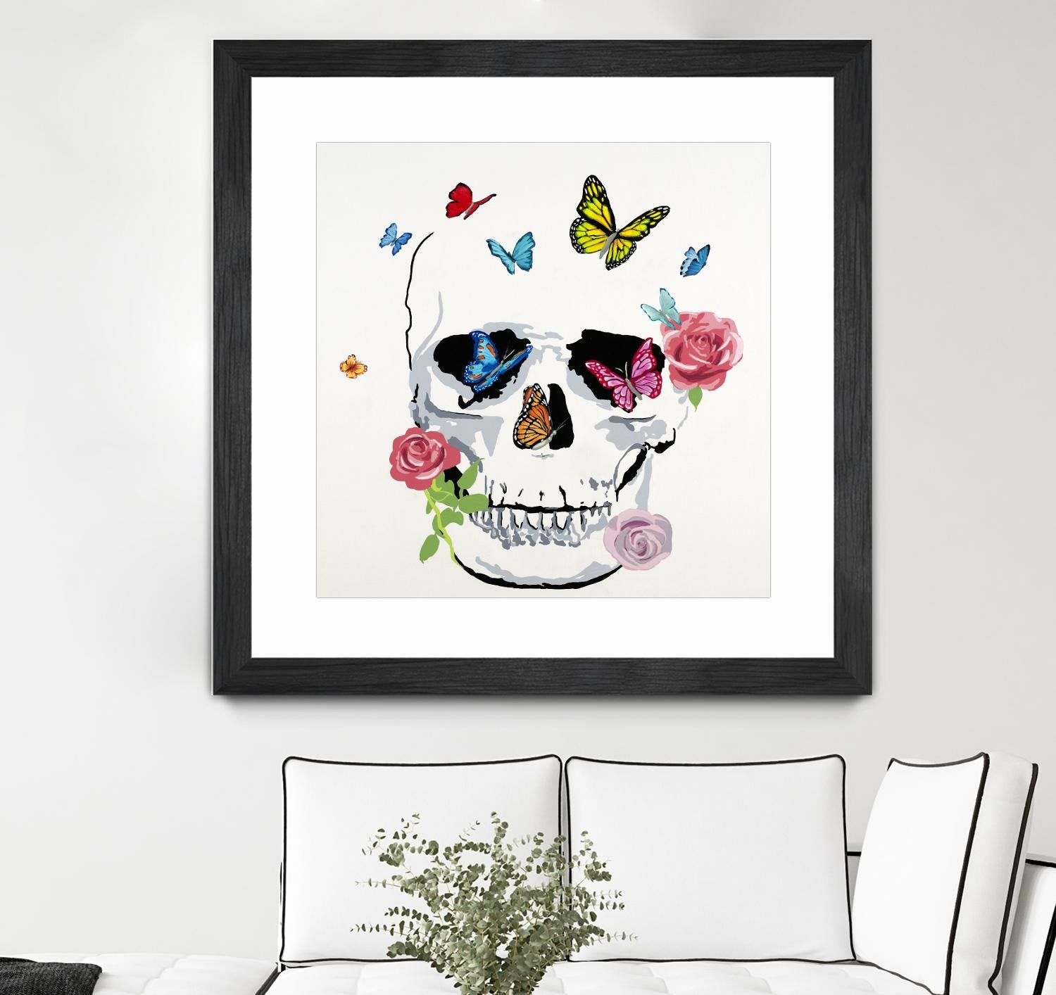 Butterfly Flower Skull by Randy Hibberd on GIANT ART - pink contemporary