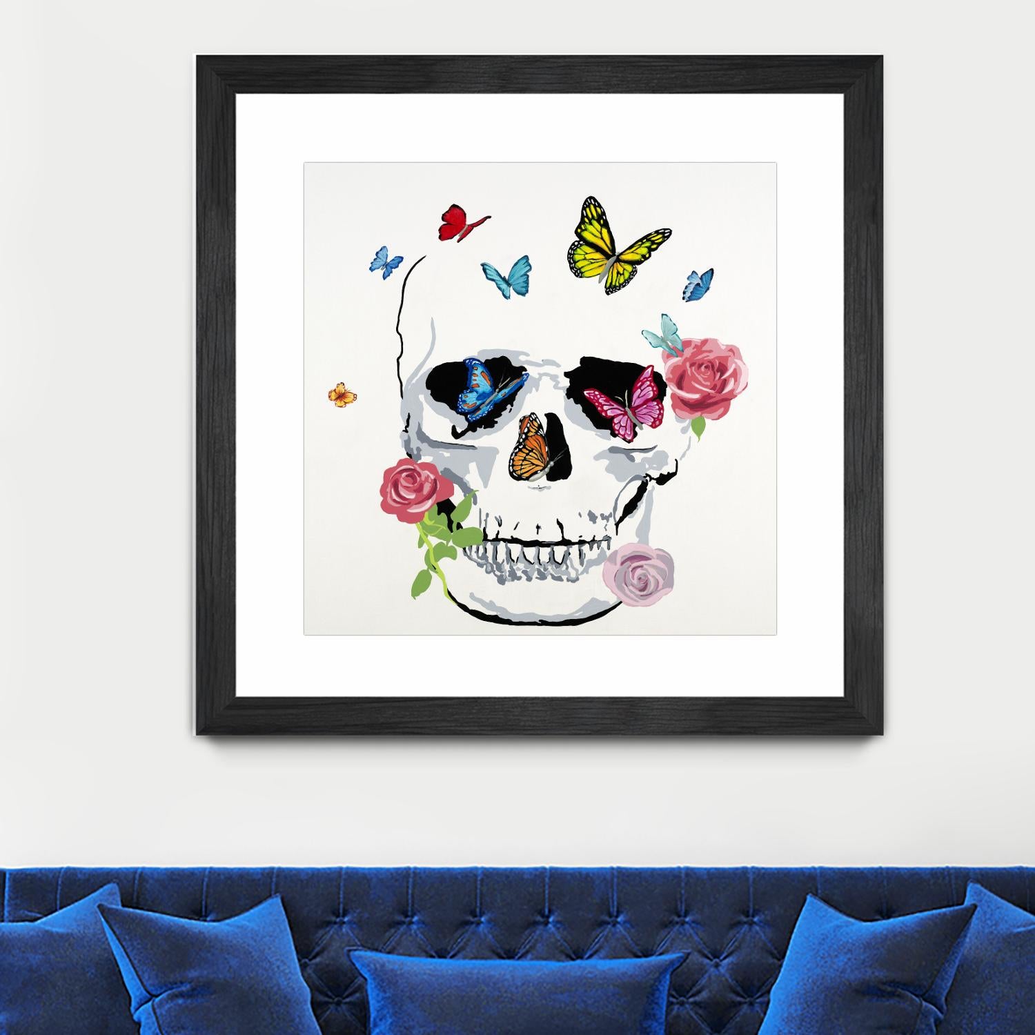 Butterfly Flower Skull by Randy Hibberd on GIANT ART - pink contemporary