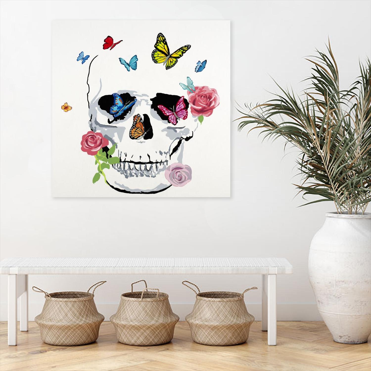 Butterfly Flower Skull by Randy Hibberd on GIANT ART - pink contemporary