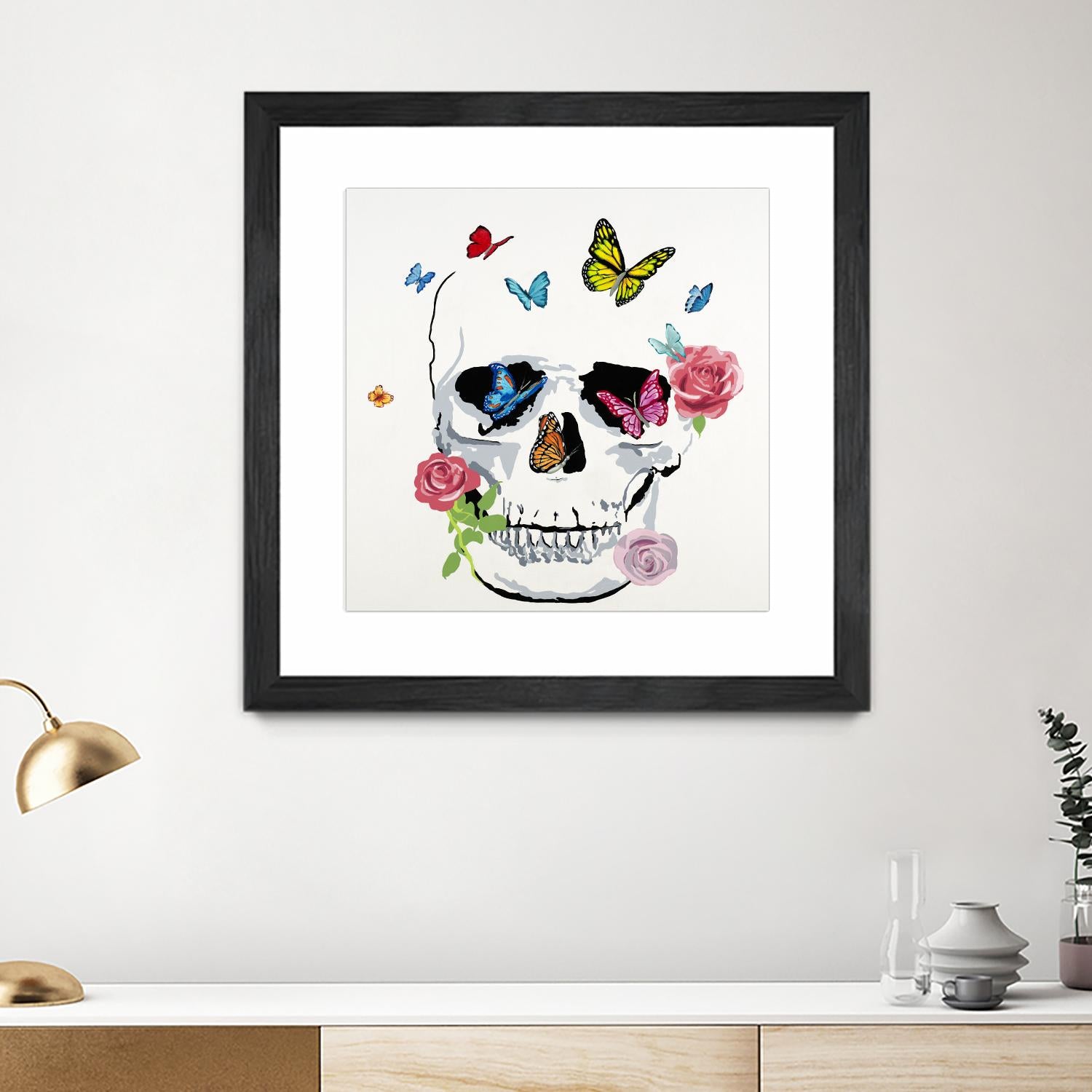 Butterfly Flower Skull by Randy Hibberd on GIANT ART - pink contemporary