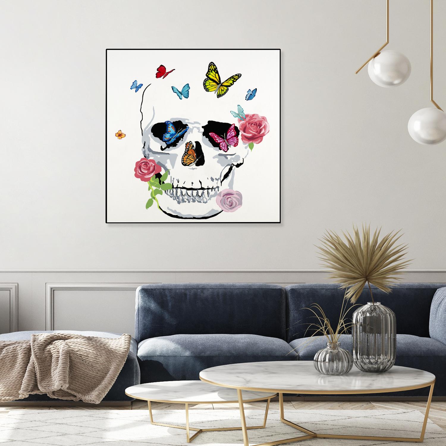 Butterfly Flower Skull by Randy Hibberd on GIANT ART - pink contemporary