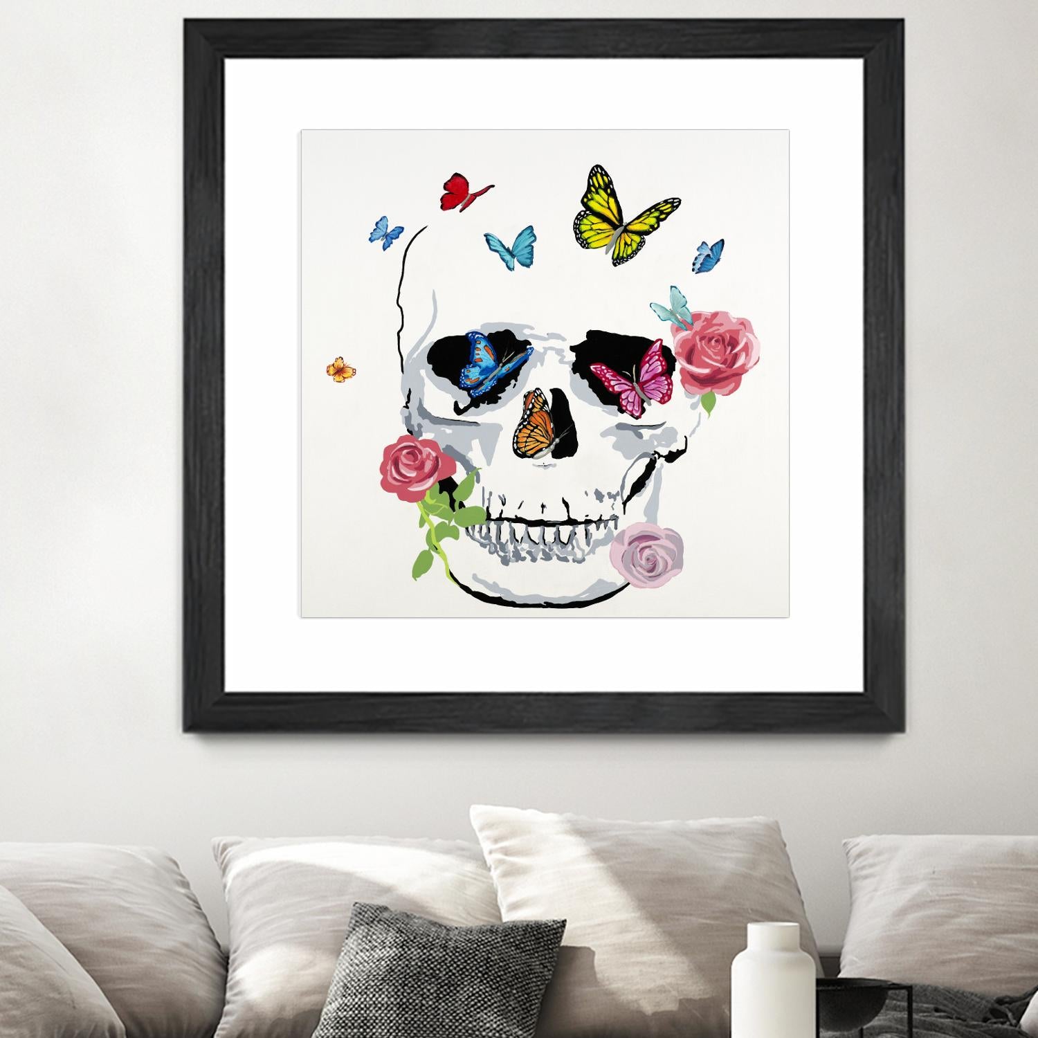 Butterfly Flower Skull by Randy Hibberd on GIANT ART - pink contemporary