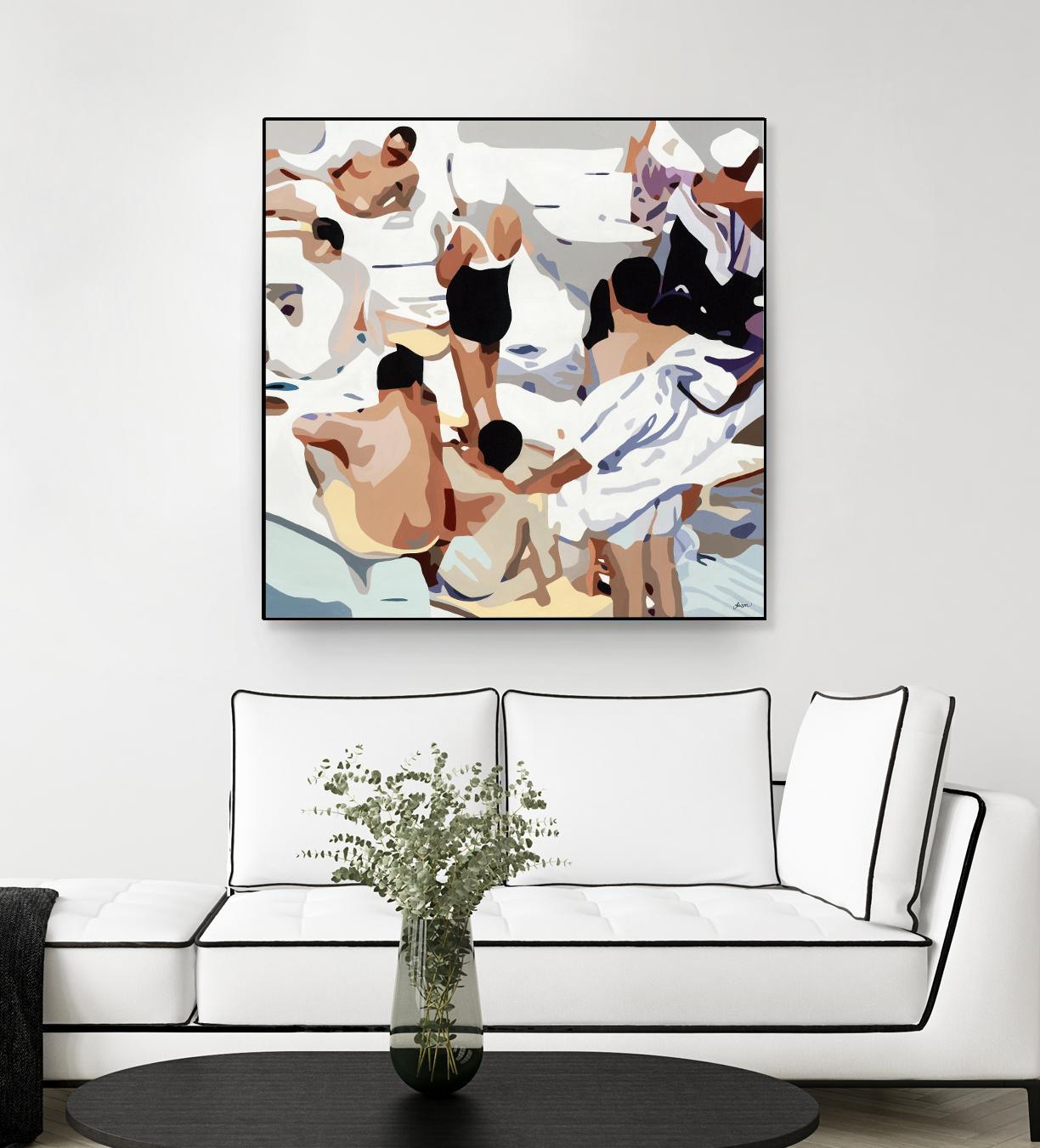 Tammy & Greg's Pool Party by Beth Ann Lawson on GIANT ART - beige figurative gray
