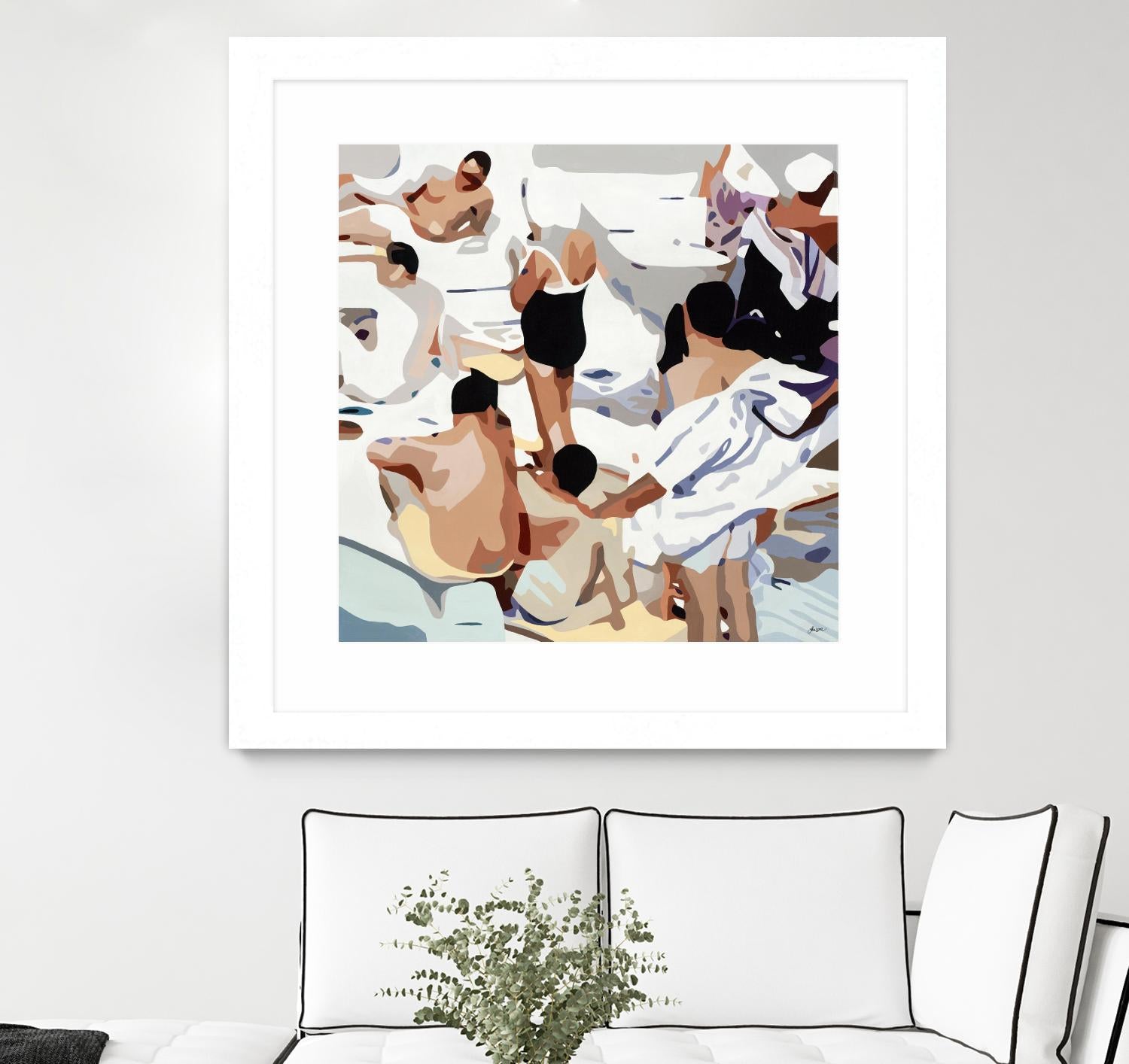 Tammy & Greg's Pool Party by Beth Ann Lawson on GIANT ART - beige figurative gray