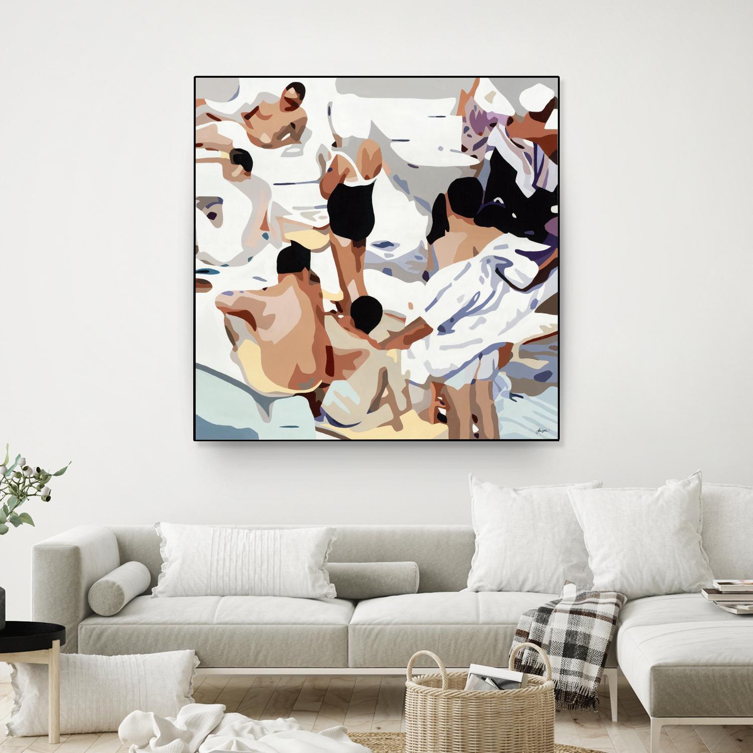 Tammy & Greg's Pool Party by Beth Ann Lawson on GIANT ART - beige figurative gray