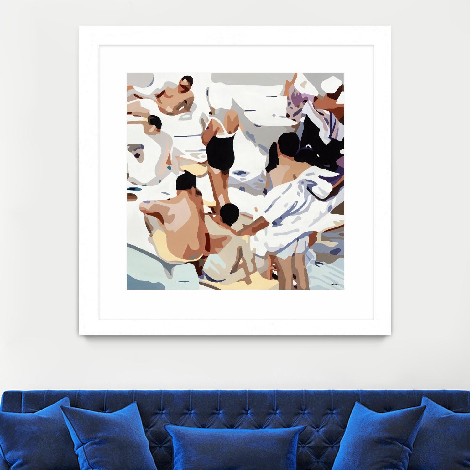 Tammy & Greg's Pool Party by Beth Ann Lawson on GIANT ART - beige figurative gray