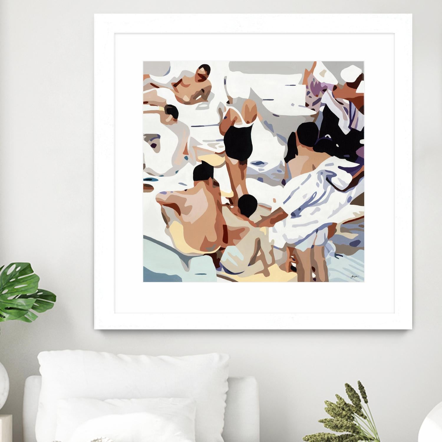 Tammy & Greg's Pool Party by Beth Ann Lawson on GIANT ART - beige figurative gray