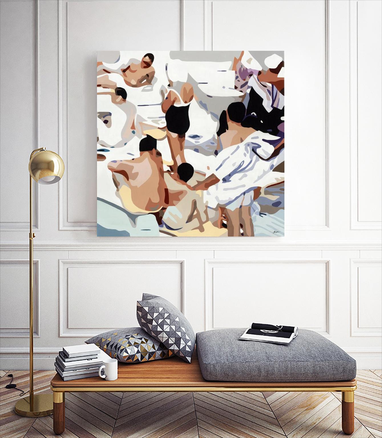 Tammy & Greg's Pool Party by Beth Ann Lawson on GIANT ART - beige figurative gray