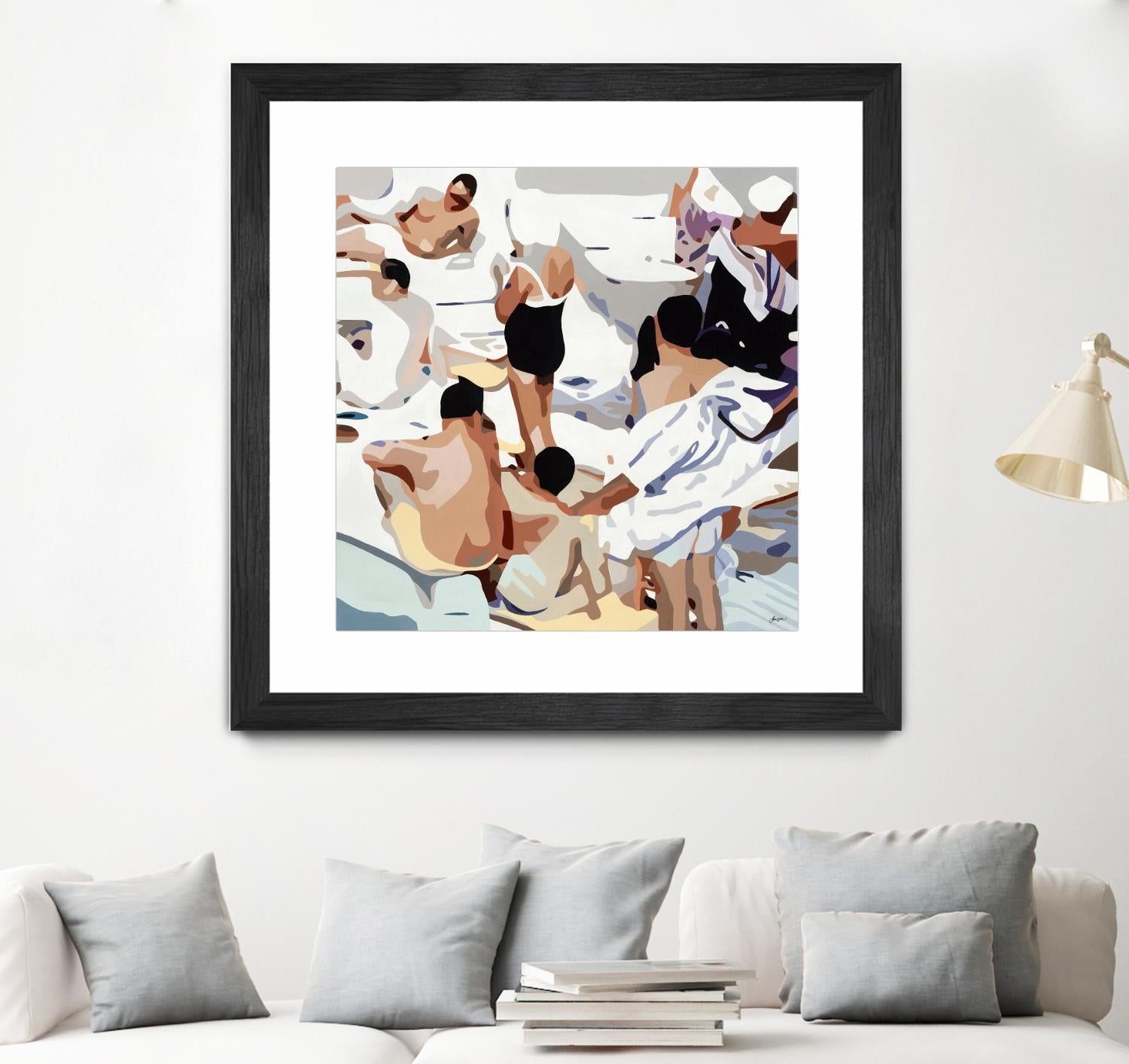 Tammy & Greg's Pool Party by Beth Ann Lawson on GIANT ART - beige figurative gray