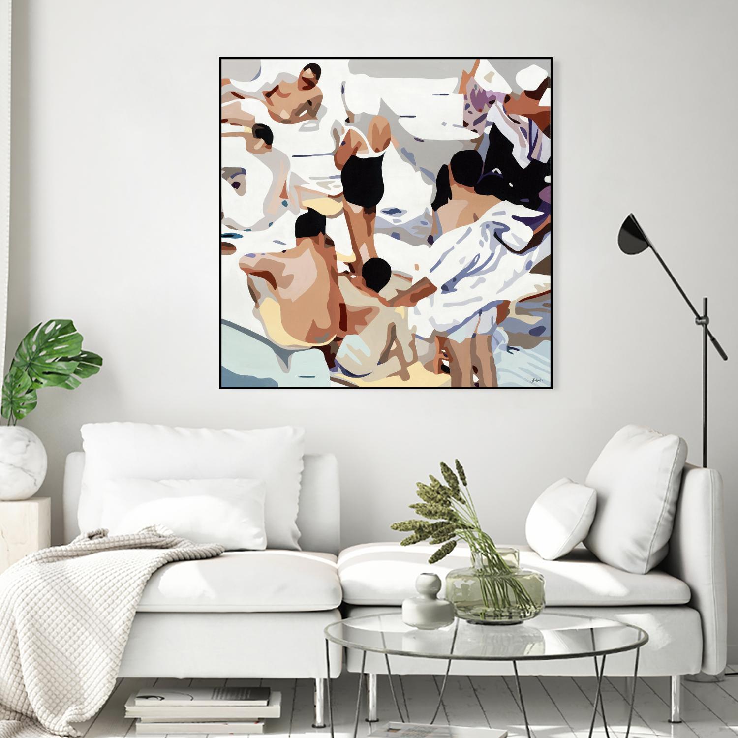 Tammy & Greg's Pool Party by Beth Ann Lawson on GIANT ART - beige figurative gray