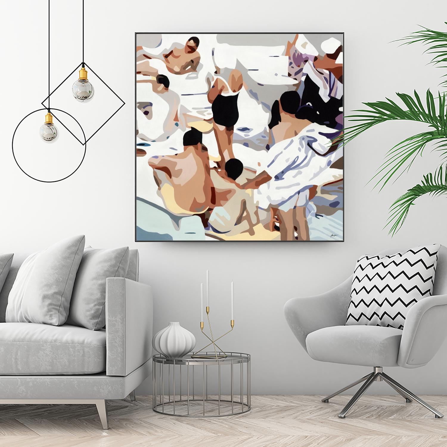 Tammy & Greg's Pool Party by Beth Ann Lawson on GIANT ART - beige figurative gray