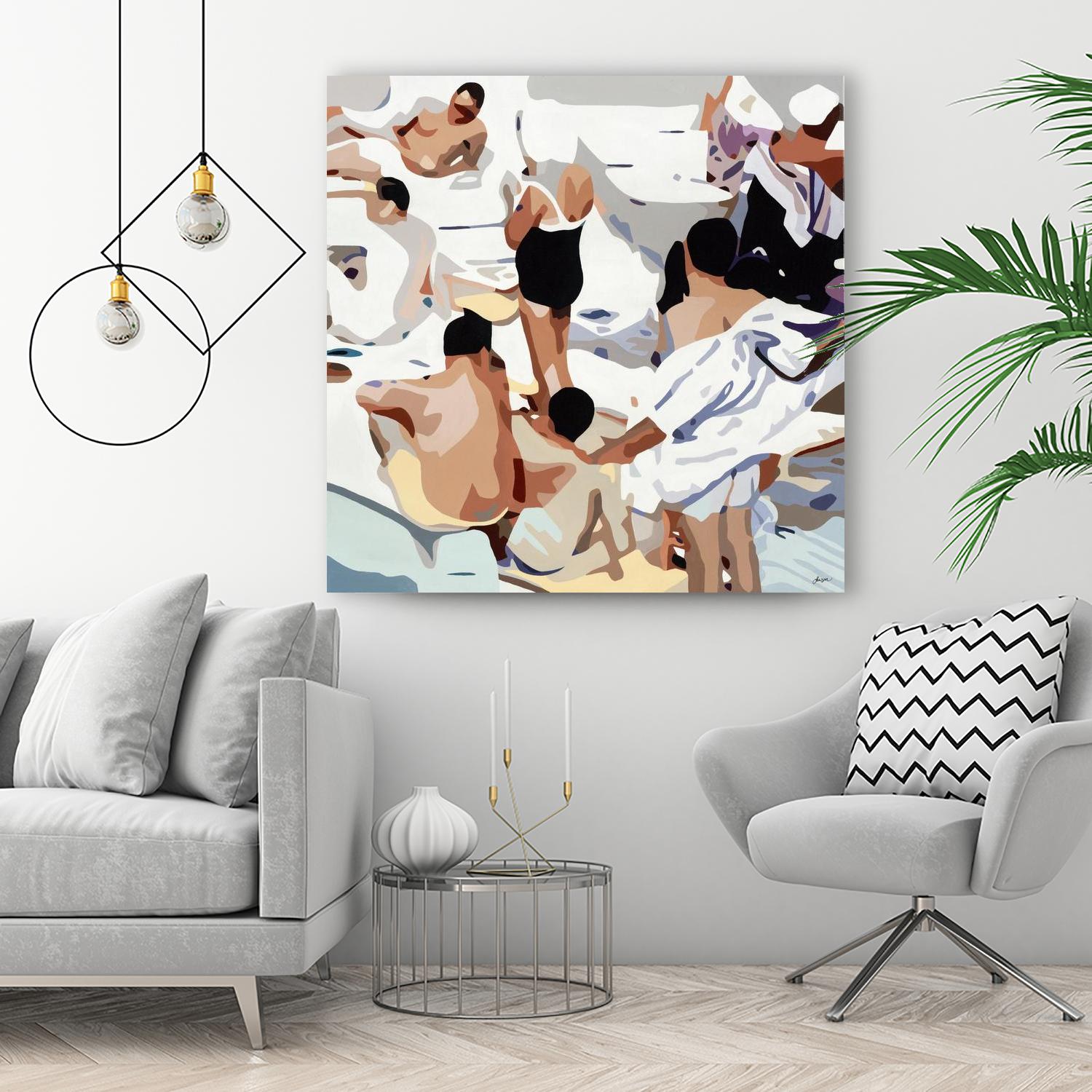 Tammy & Greg's Pool Party by Beth Ann Lawson on GIANT ART - beige figurative gray