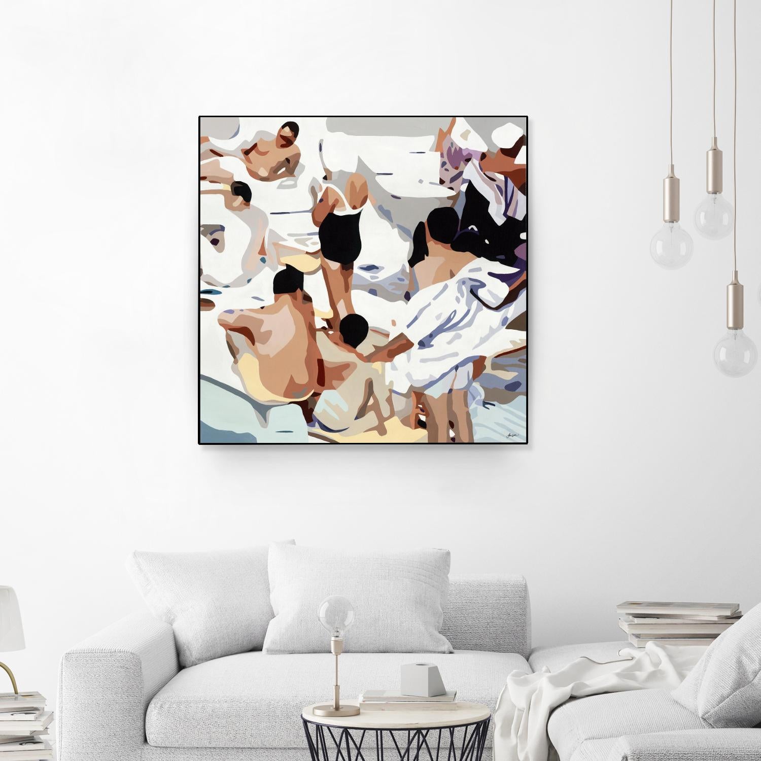 Tammy & Greg's Pool Party by Beth Ann Lawson on GIANT ART - beige figurative gray