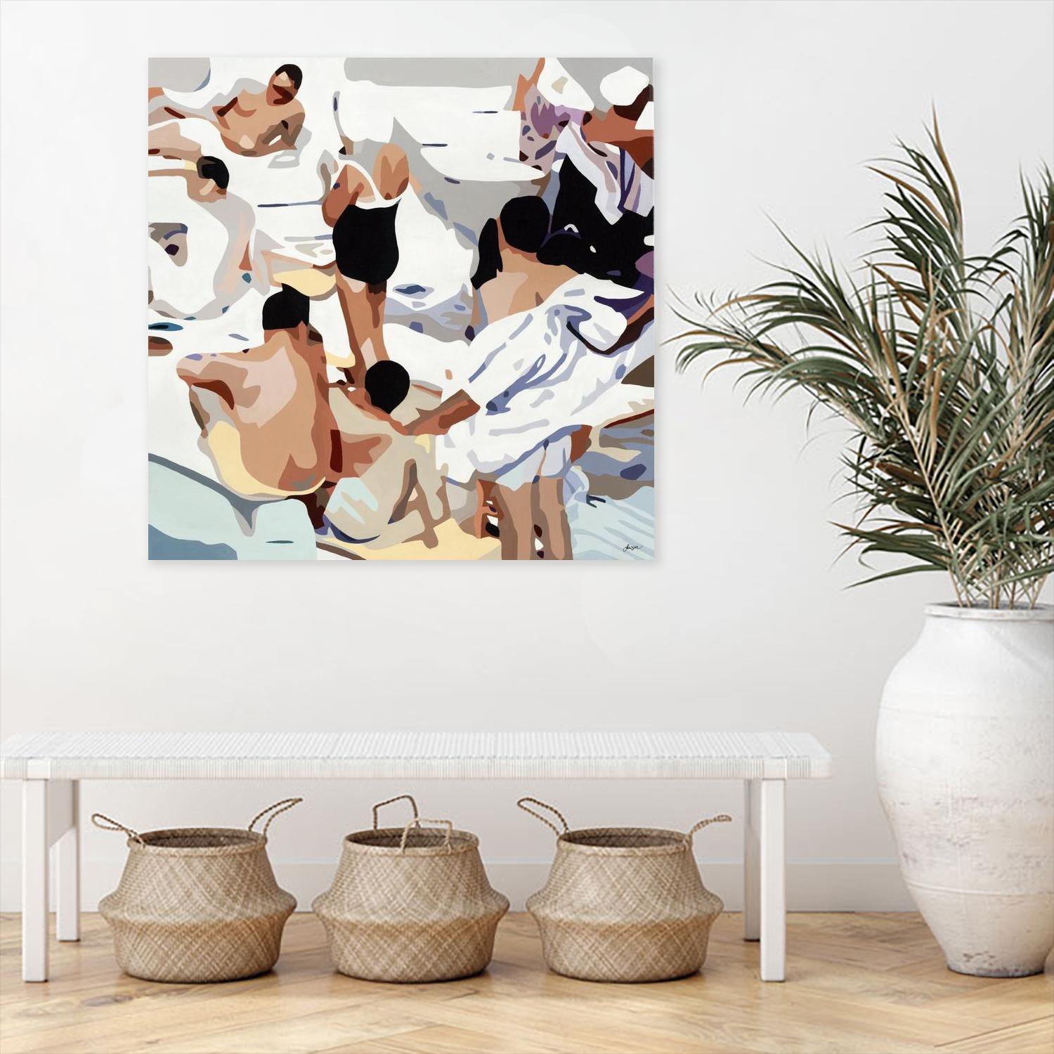 Tammy & Greg's Pool Party by Beth Ann Lawson on GIANT ART - beige figurative gray