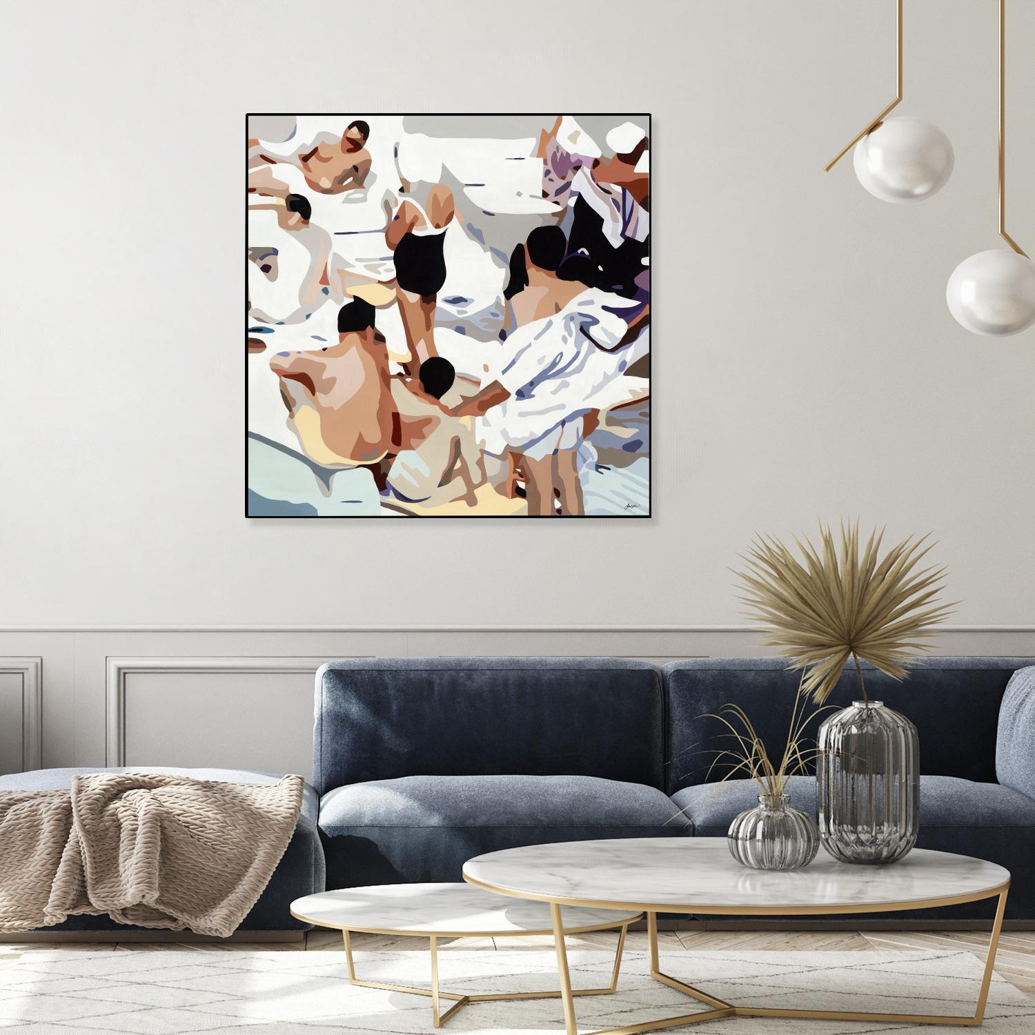 Tammy & Greg's Pool Party by Beth Ann Lawson on GIANT ART - beige figurative gray