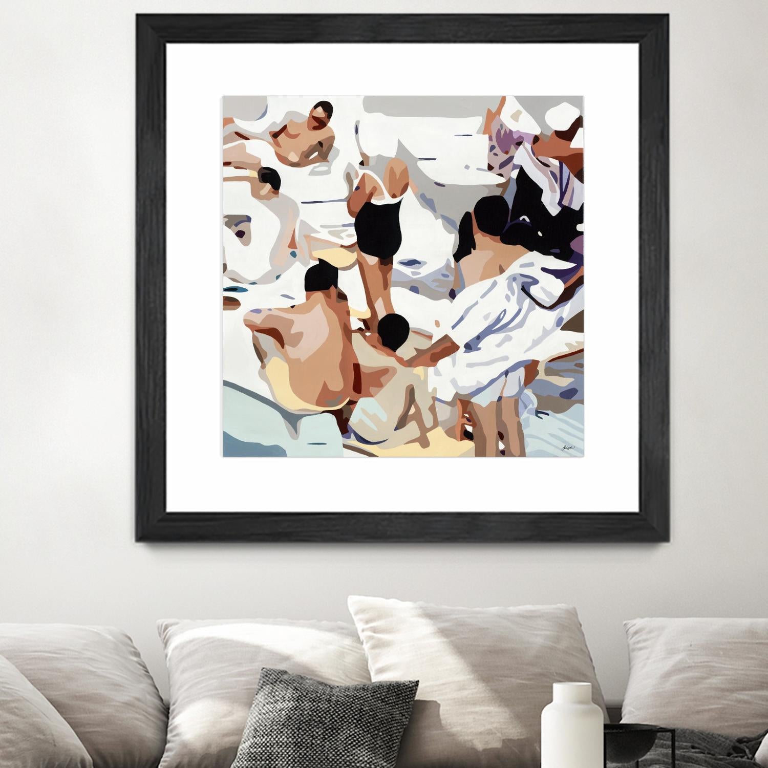 Tammy & Greg's Pool Party by Beth Ann Lawson on GIANT ART - beige figurative gray