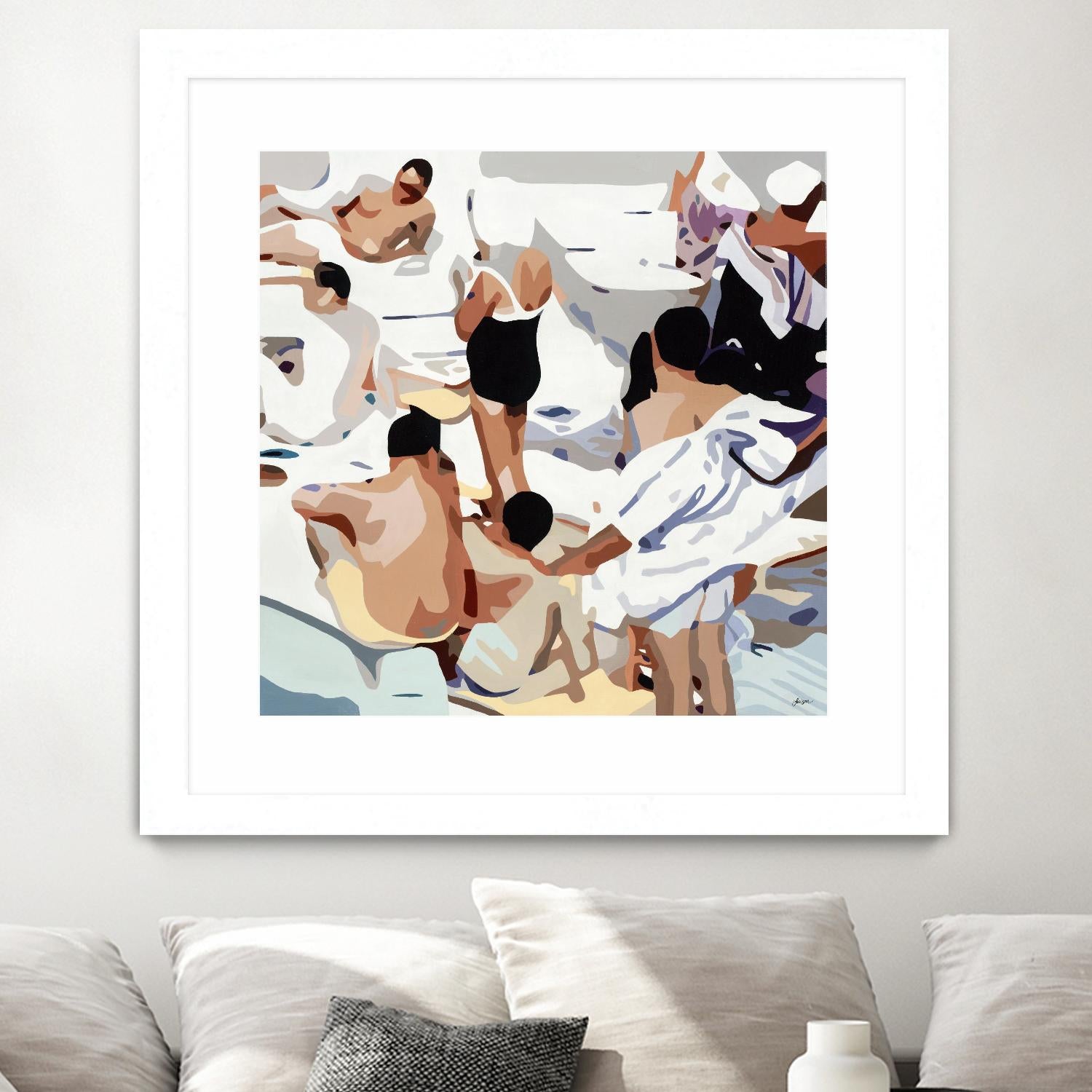 Tammy & Greg's Pool Party by Beth Ann Lawson on GIANT ART - beige figurative gray