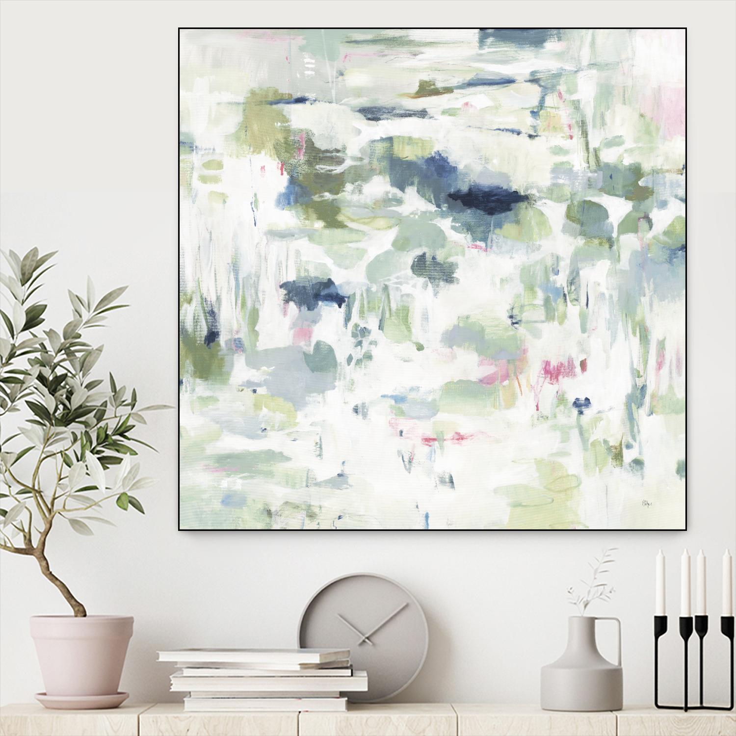 Abstract Reflections by Lisa Ridgers on GIANT ART - whites & creams, greens abstract