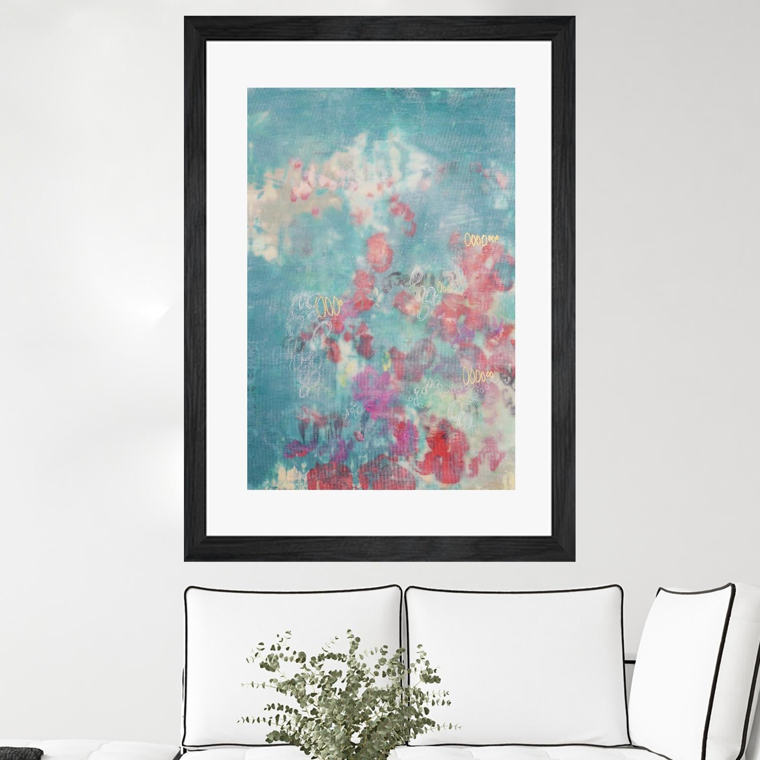 Embellished Teal Rose Garden I by Jennifer Goldberger on GIANT ART - blue abstract